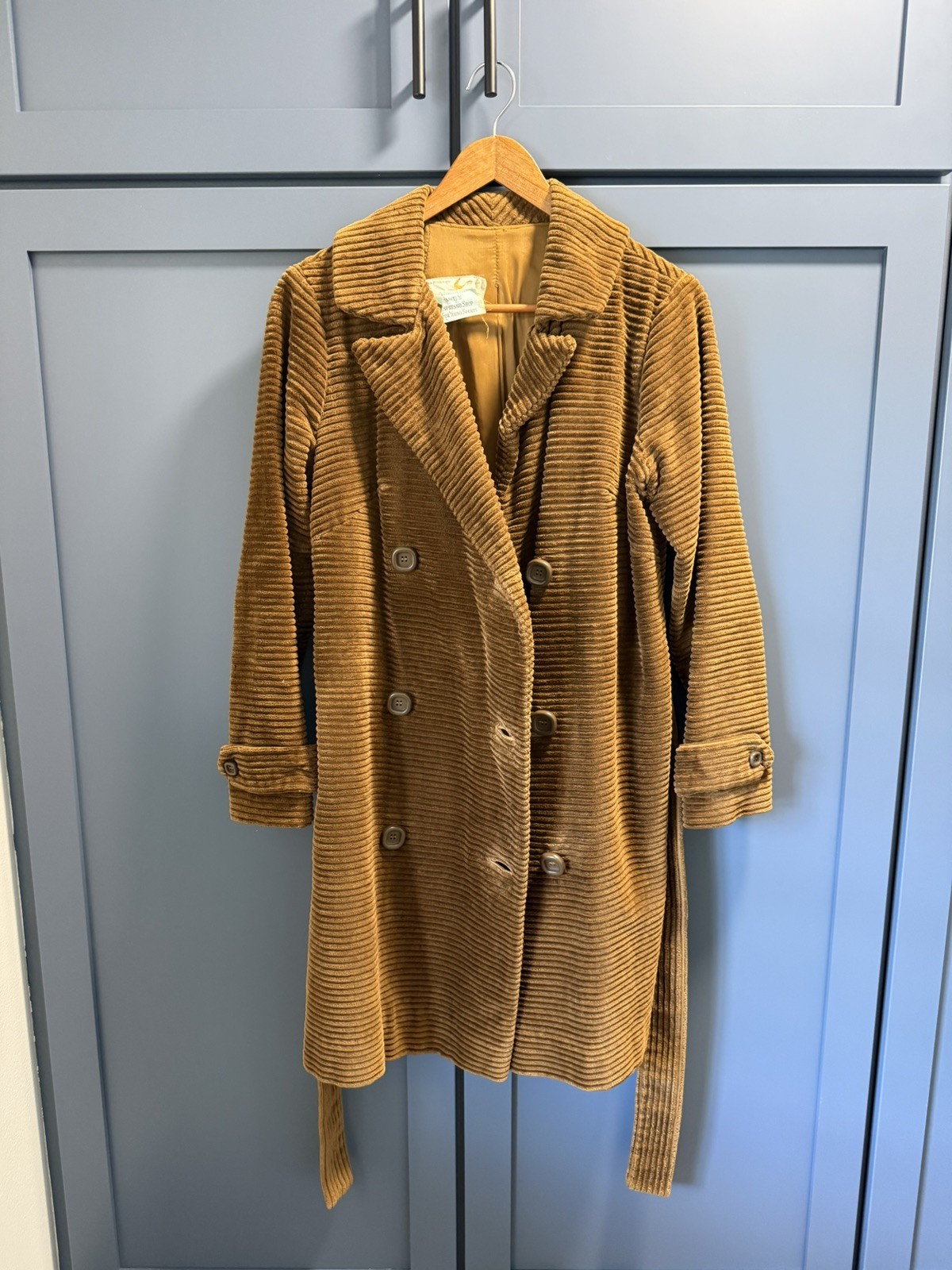 Vintage 1970s Bonwit Teller Corduroy Trench Coat Belted Brown ILGWU Union Made
