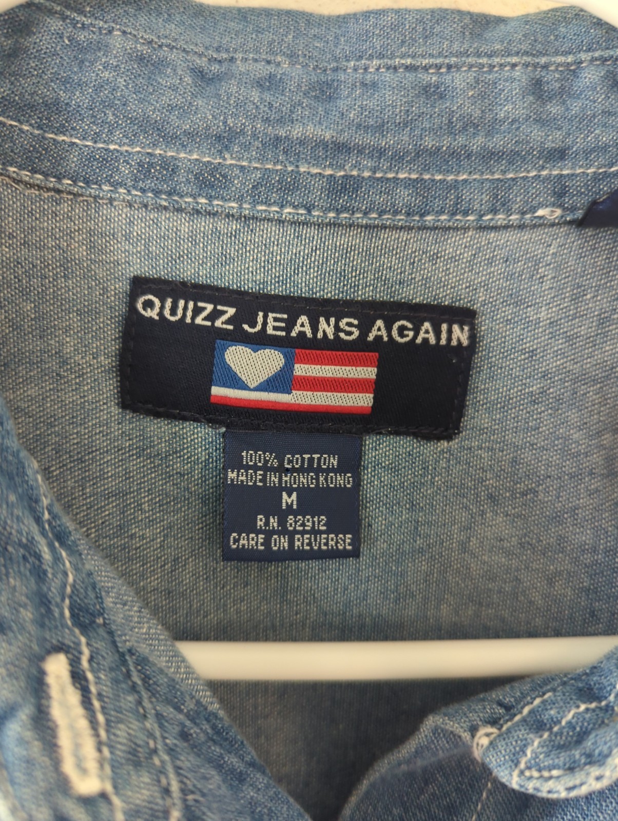 Vtg Quizz Jeans Embroidered Denim Button Up Long Sleeve Shirt Lg Patriotic USA