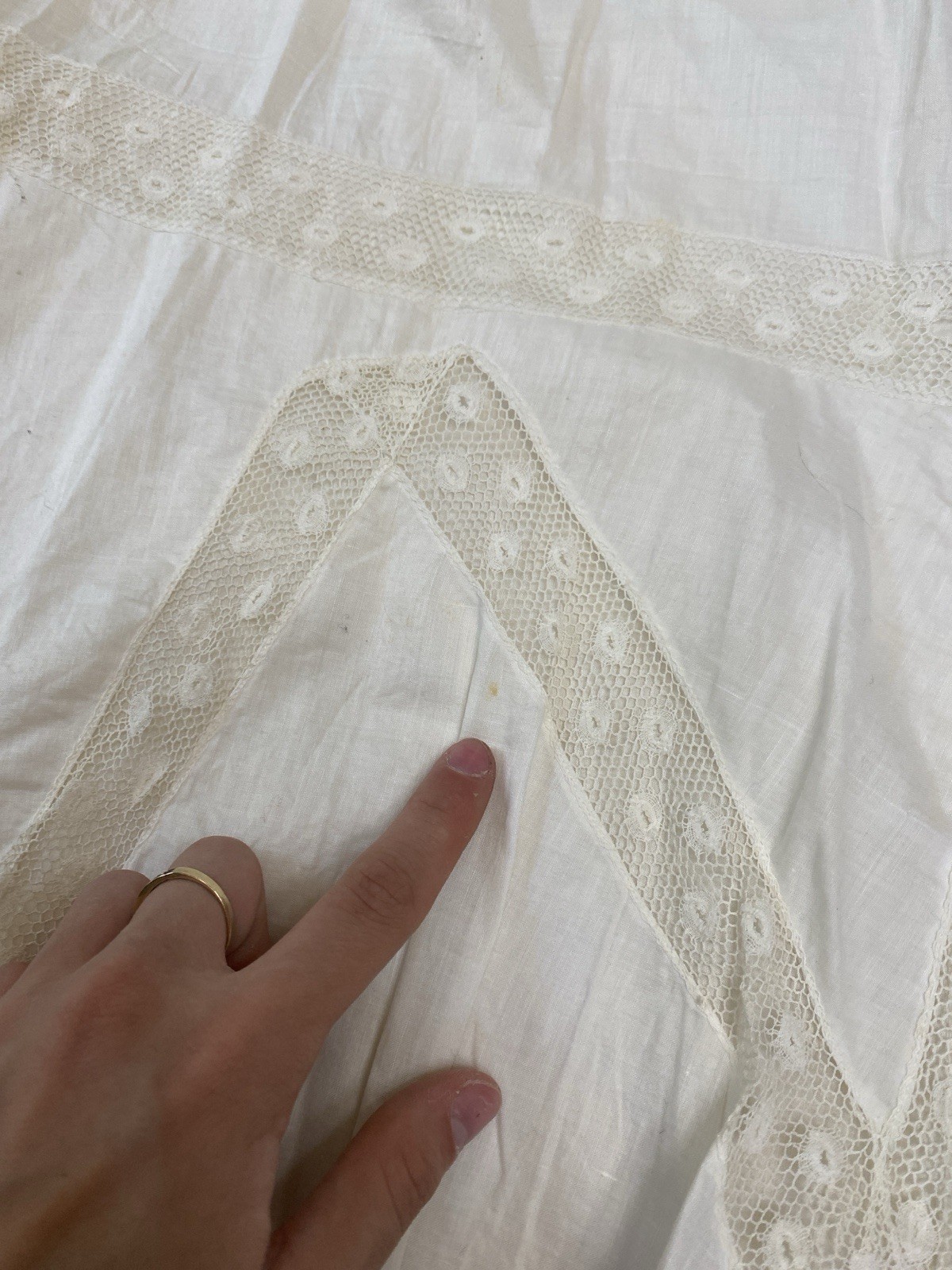 Antique Edwardian XS Skirt French valenciennes Lace Long