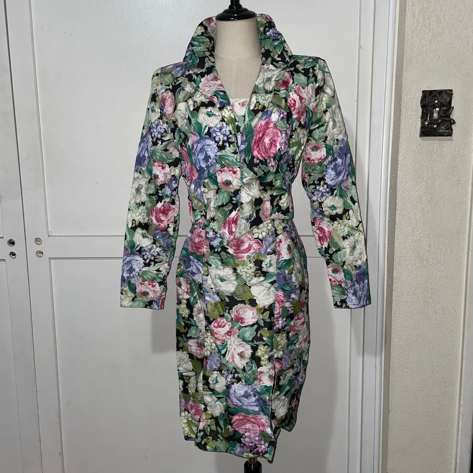 Vintage 80s a la Carte California Floral Dress & Bolero Jacket Set 2pc Size 7/8