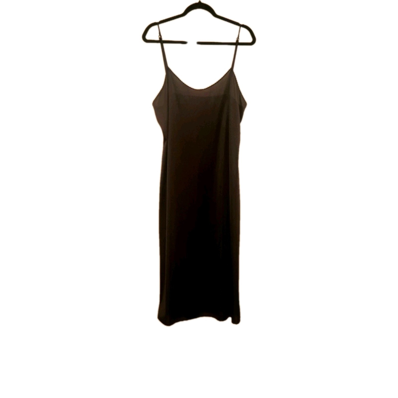 Vtg Vassarette Full Slip Maxi Black Night Gown Sexy Scallop Adjust 38&Prime;Bust 40&Prime;L