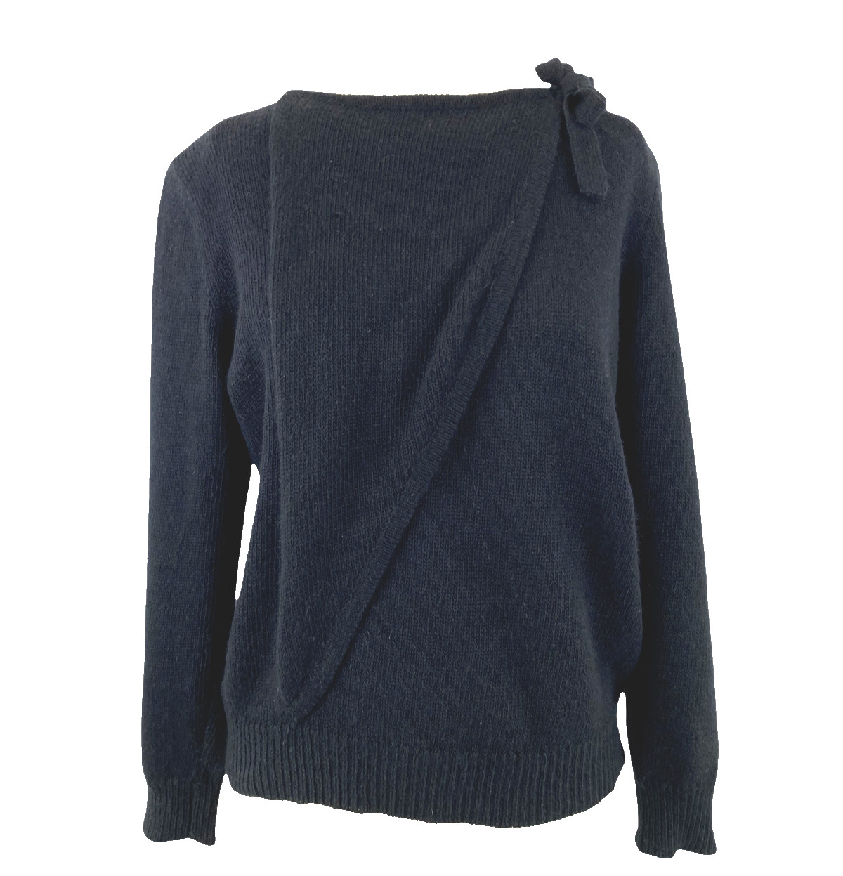VTG 70s Bill Blass Sweater Women&rsquo;s M Black Silk Angora Wool Knit Shoulder Bow