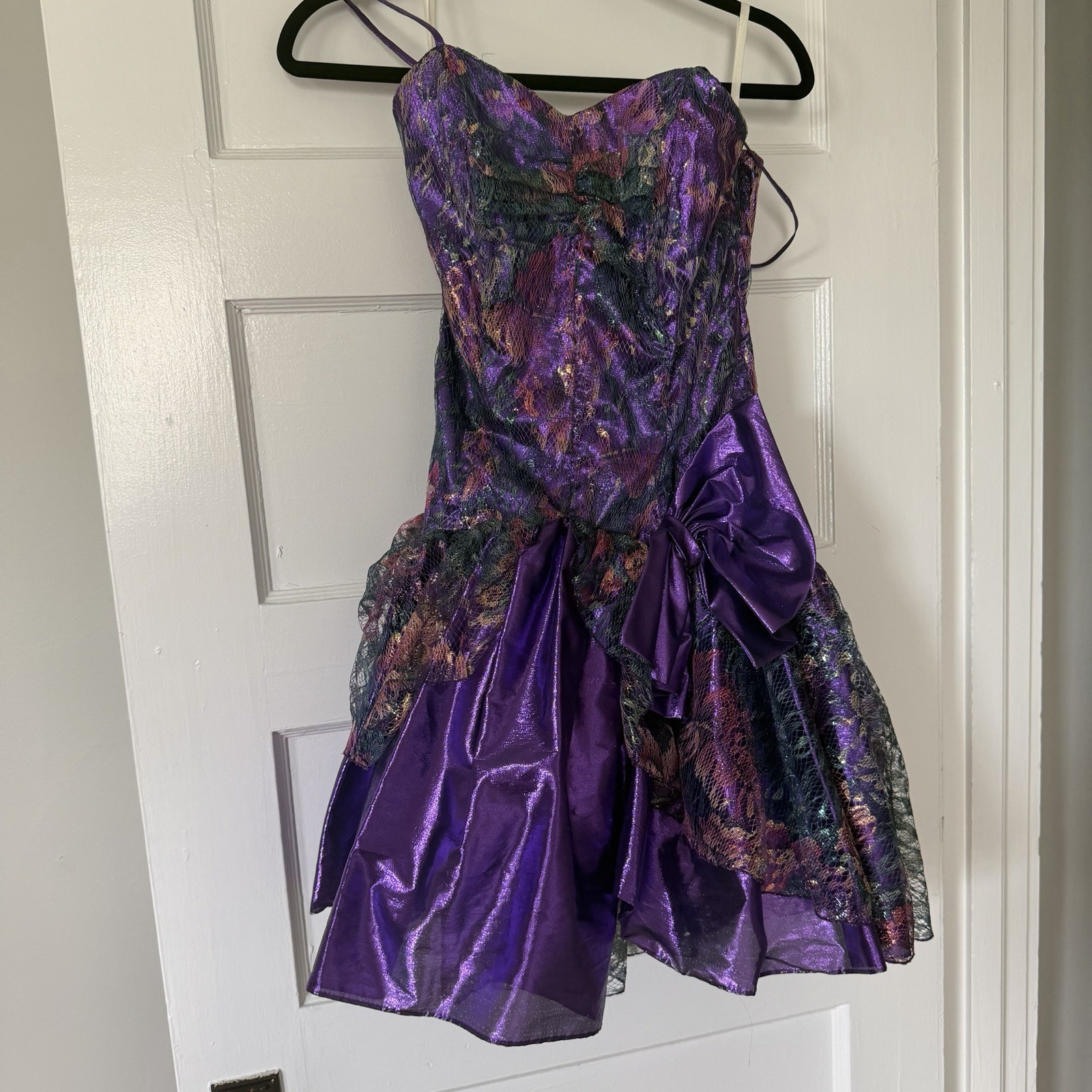 Vintage 80s Loralie Purple Sequin Mermaid Prom Gown Ruffle Tulle Dress Sz 6