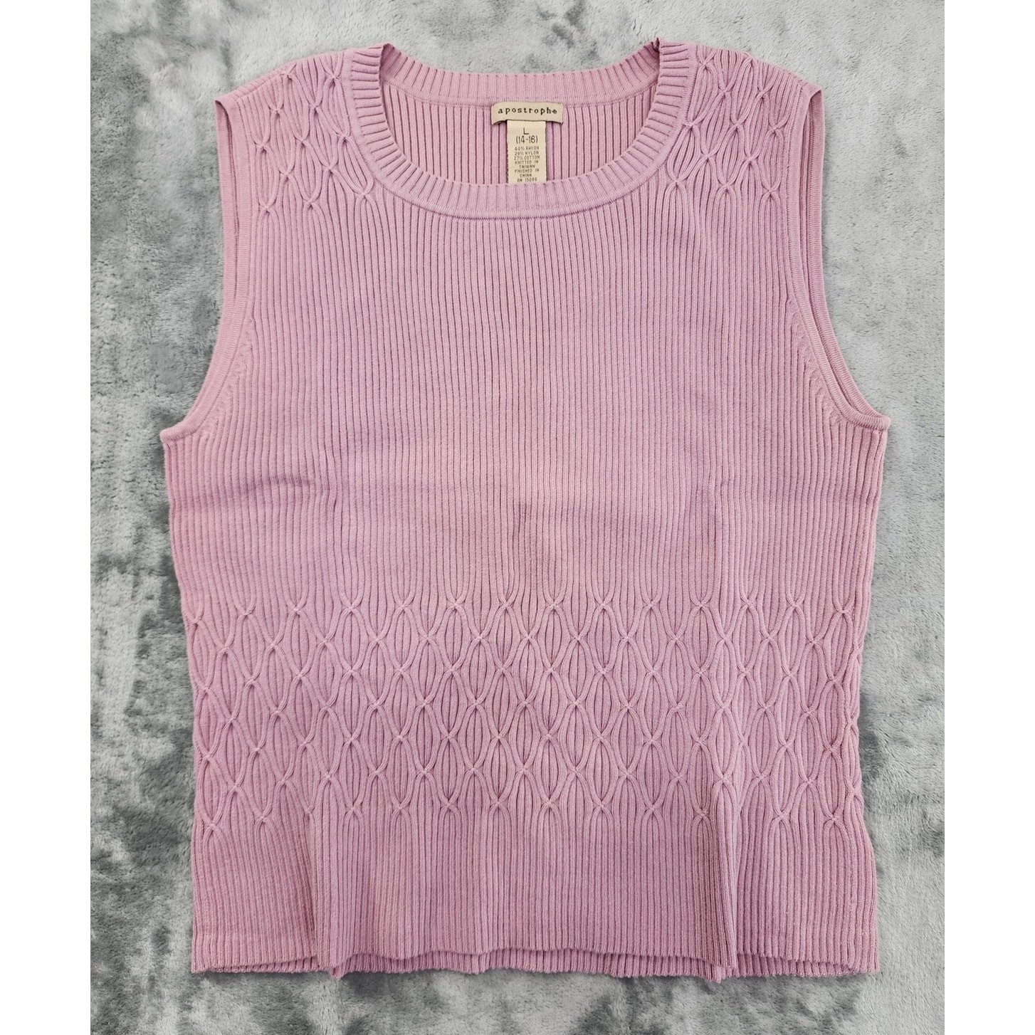 Vintage Apostrophe Top Womens L Pink Sleeveless Pullover Scoop Neck Ribbed Knit
