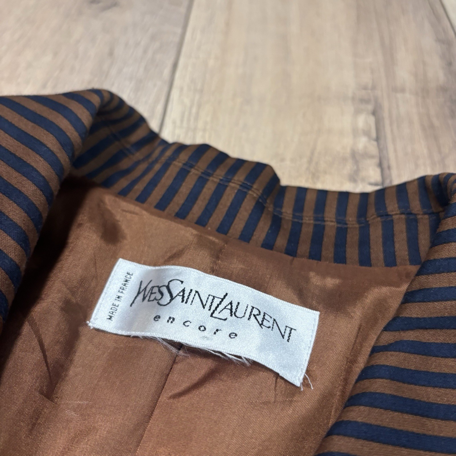 Vintage Yves Saint Laurent Encore Gold Black Cotton Blazer 22.5 in Chest France