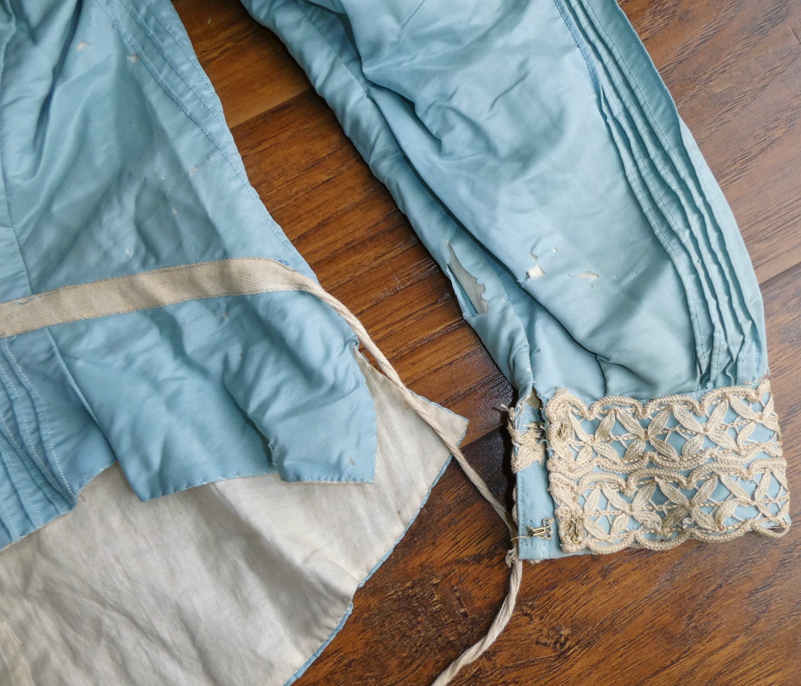 Edwardian Soft Blue Silk Bodice Jacket Soutache Lace Trim 1900s As Is