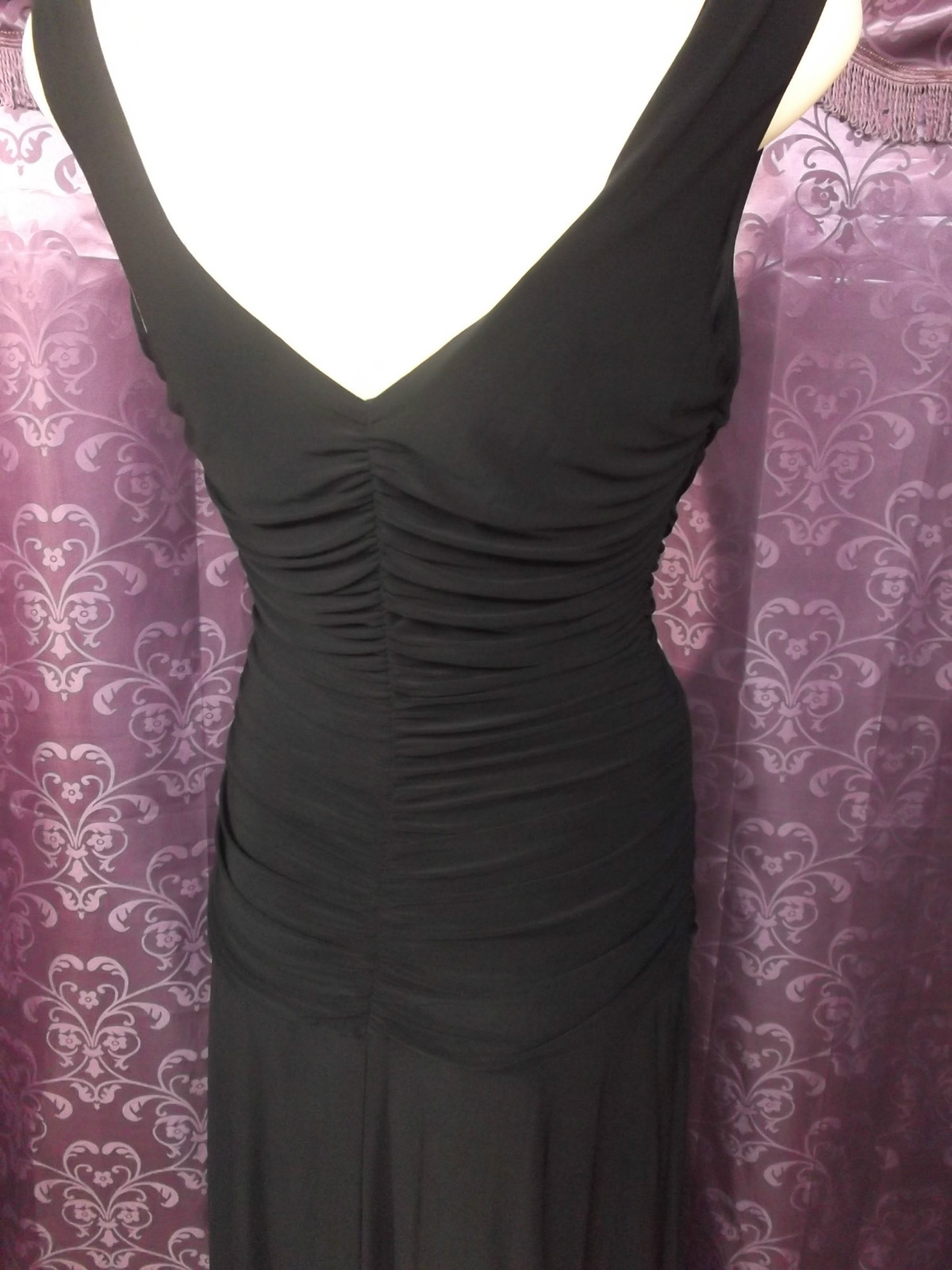 30s-40s Style Black Fitted Classic Hollywood Evening Gown w/ V Neck sz Med-Lg