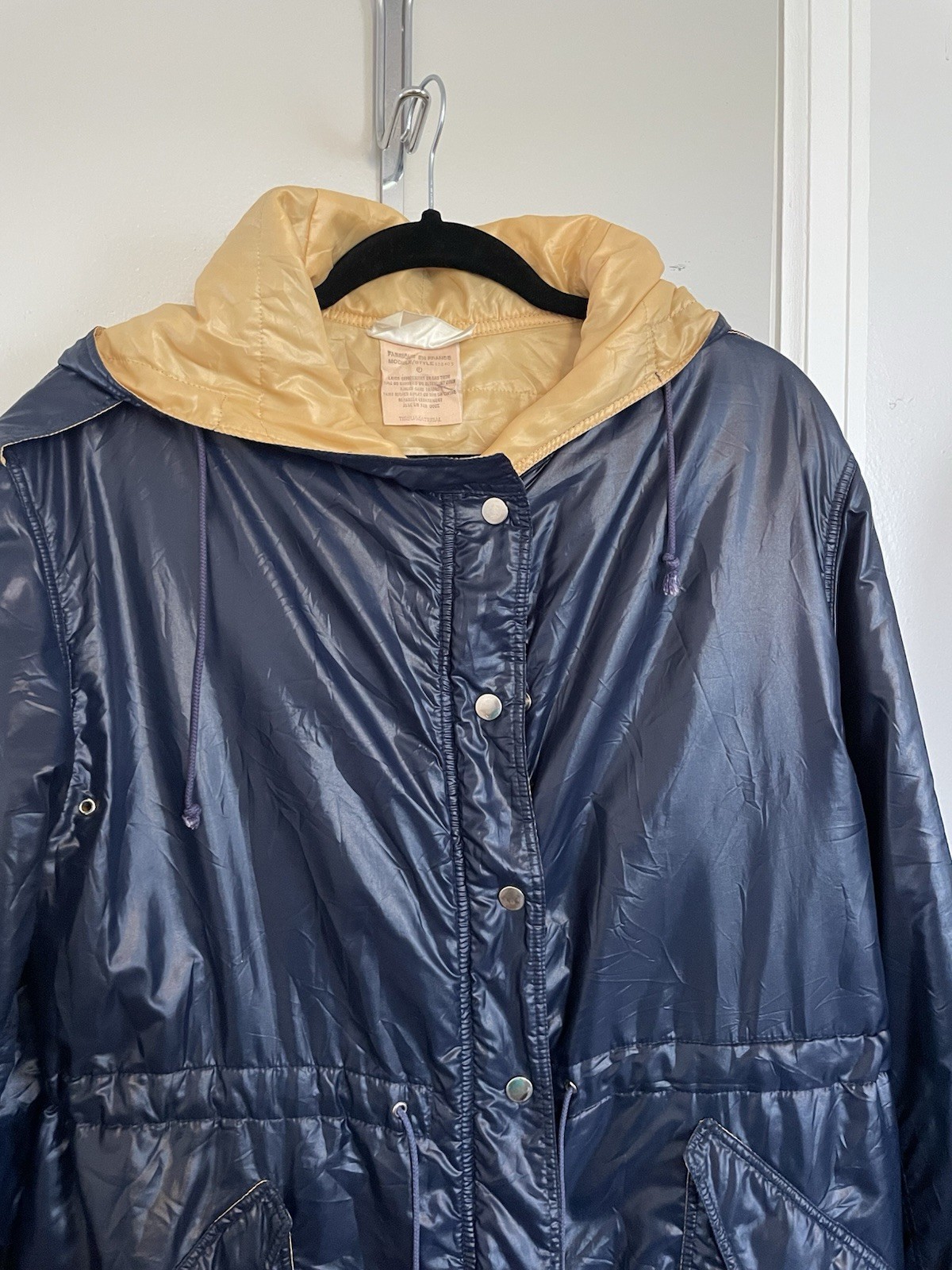 COURREGES c.1970&rsquo;s Hyperbole Paris Navy Blue Drawstring Windbreaker Raincoat