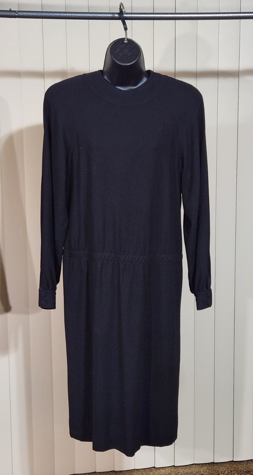 Vintage ADELE SIMPSON Black All Seasons Wool Dropped Waist Dolman Sleeves sz8