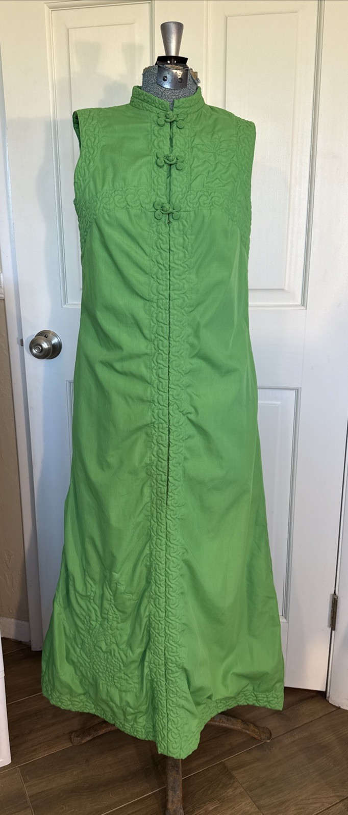 Vintage 1960s Charles & Co. Green Maxi Dress Hong Kong Boho Chic Womens Small