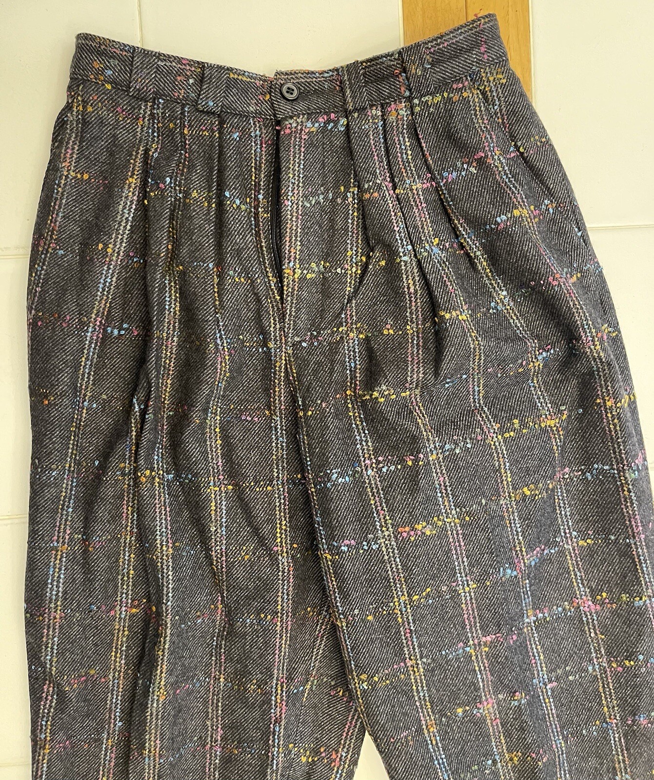 David N. Pants Womens Checkerboard Wool Polyester Trouser Vintage 24×29.5￼