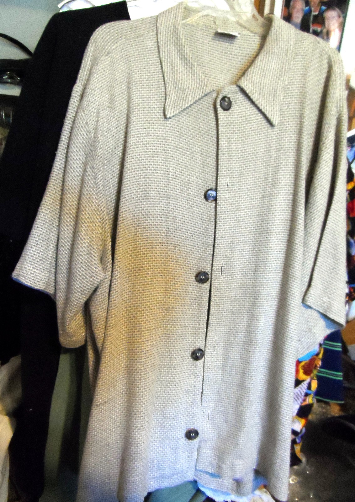 CP SHADES Super Nice Shacket Big Large 50&Prime; Bust Top Shirt Beige Women Buttons