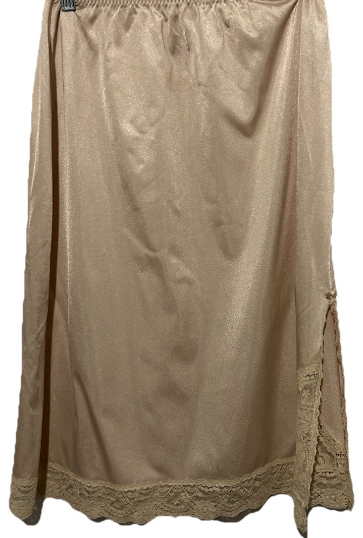 Vassarette Half Slip L Beige Silky Lace Trim Vintage Lingerie 24” Inches Long