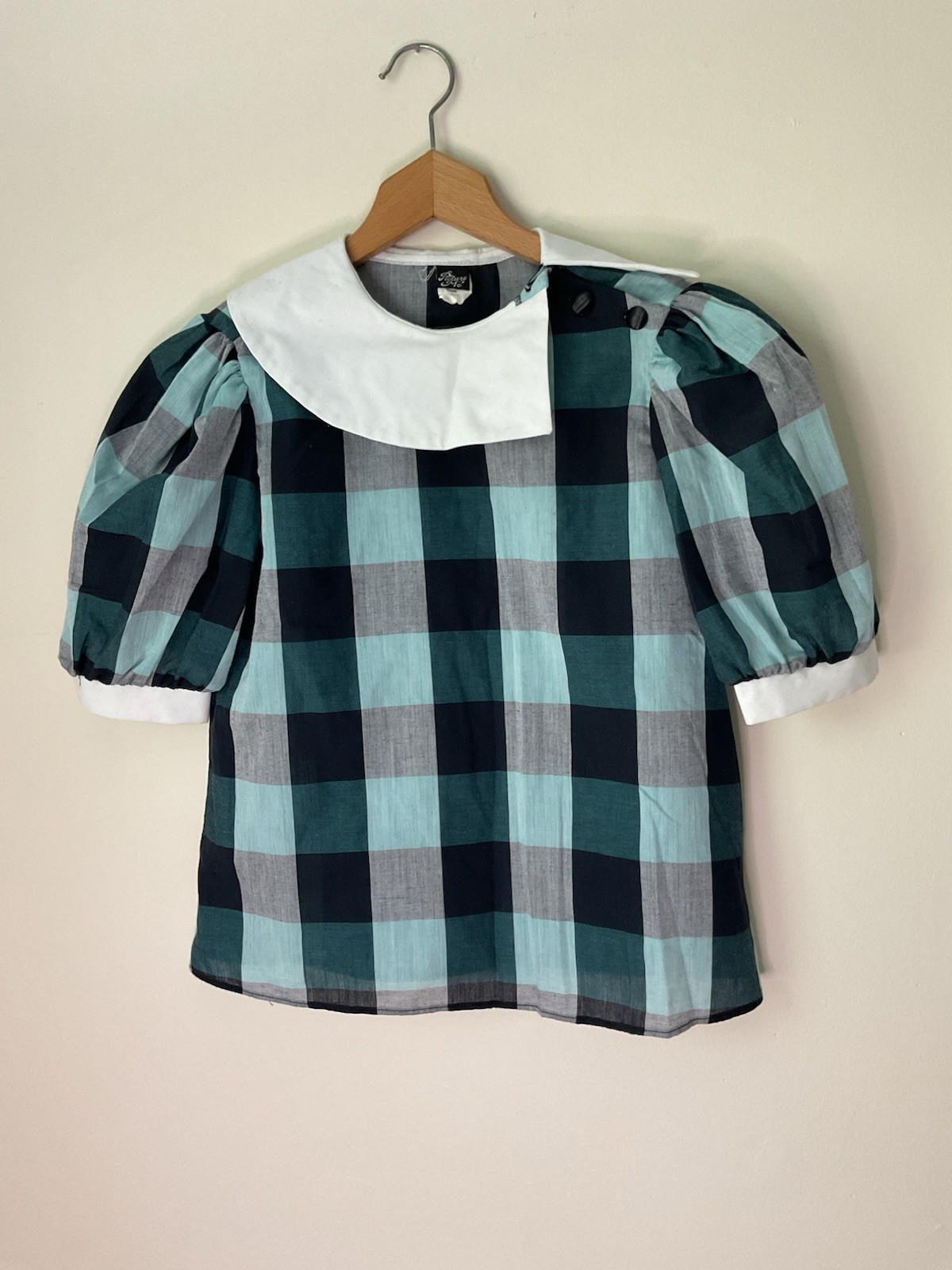 Vintage 80s Picture Me Collar School Girl Kawaii Prairie Renaissance Plaid Shirt