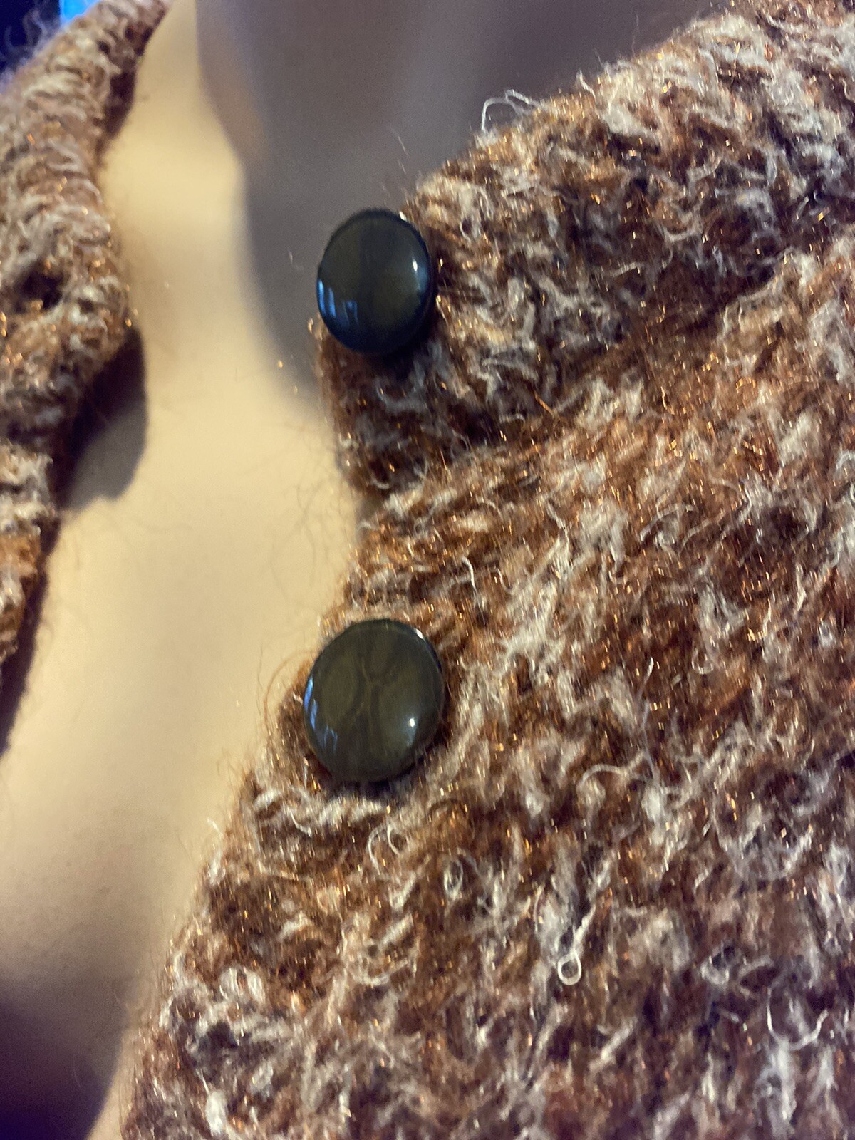 VINTAGE 50&rsquo;s Womens MOHAIR SWEATER Brown/White Marl with Copper Metalic Threads