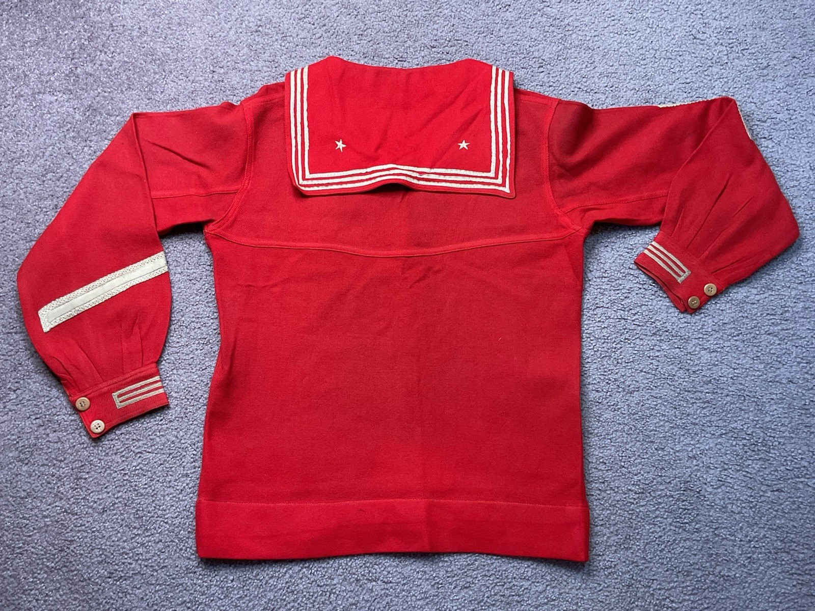Early 1920’s Red Wool Sailor Style Uniform Shirt Blouse Pullover With Patch