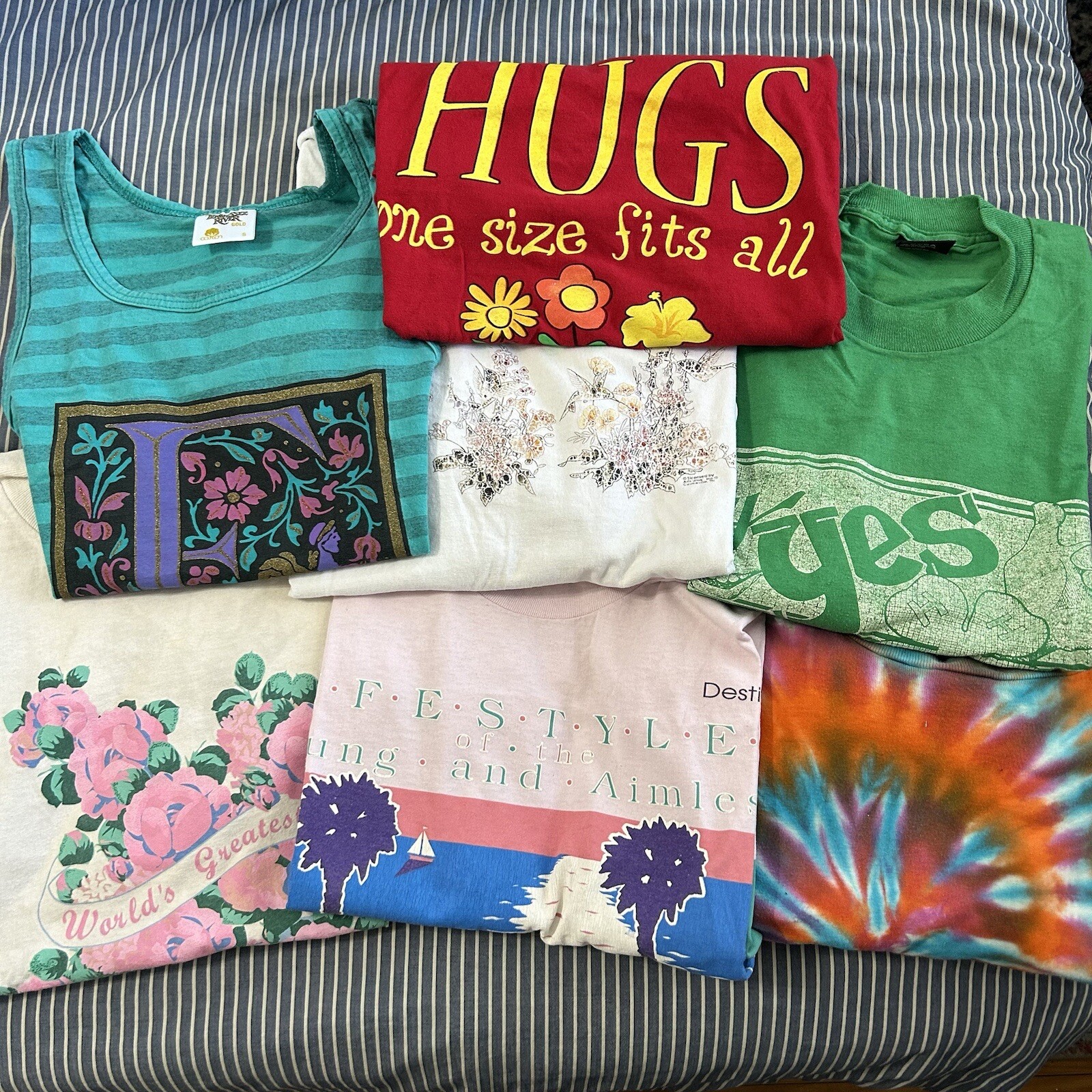 Vtg 80s 90s Tie Dye 4H Floral Tourist Bundle Lot of 7 T Shirts Tank S M L XXL