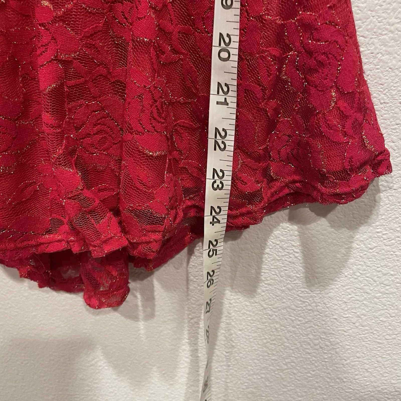 Y2K IZ Buyer L Red Metallic Peplum Top Cutout Floral Rose Lace 2000s Party READ
