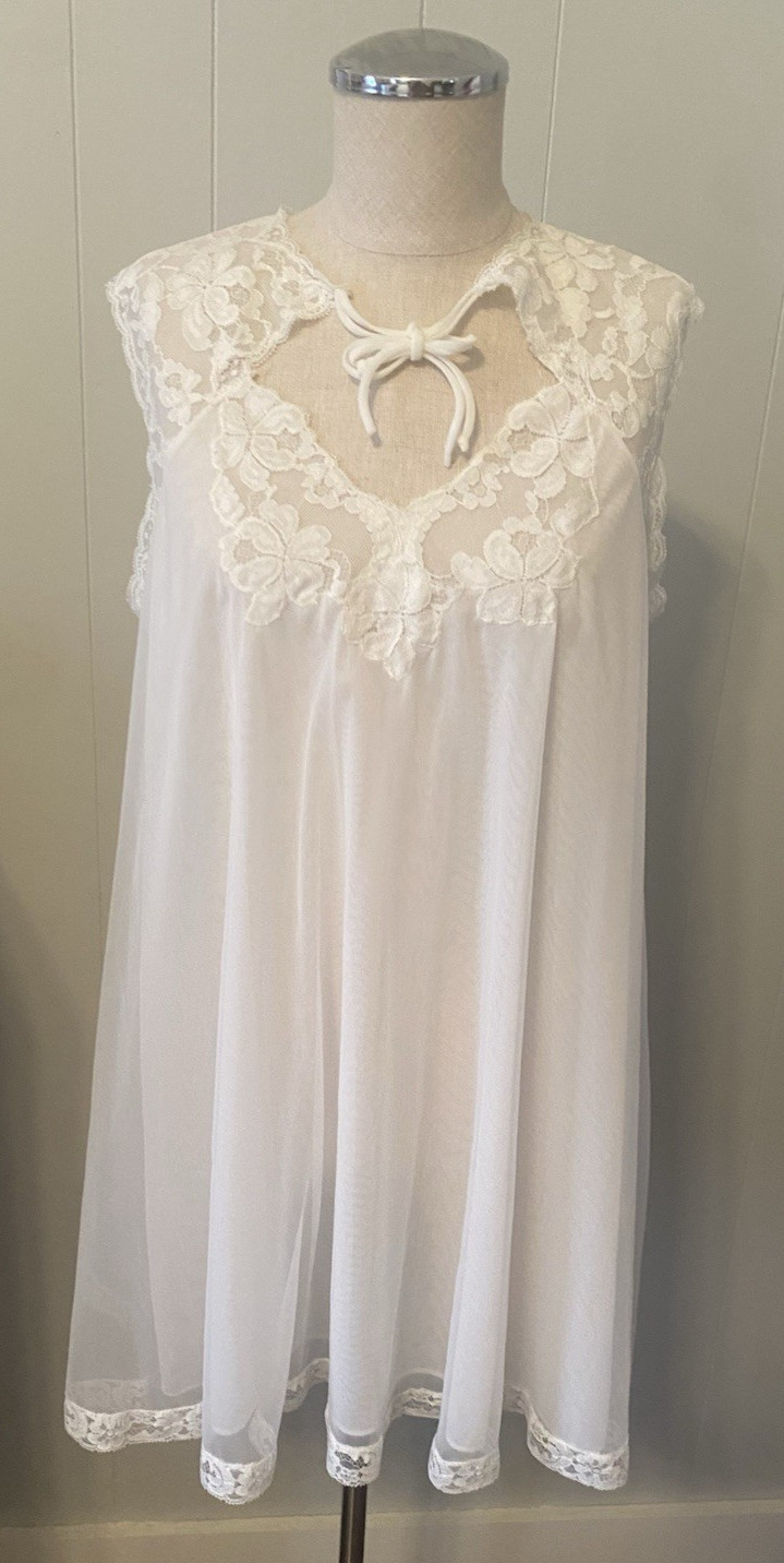 VTG White BLANCHE By ERIKA MCGowan Lingerie Double Layered Baby Doll Nightgown-S