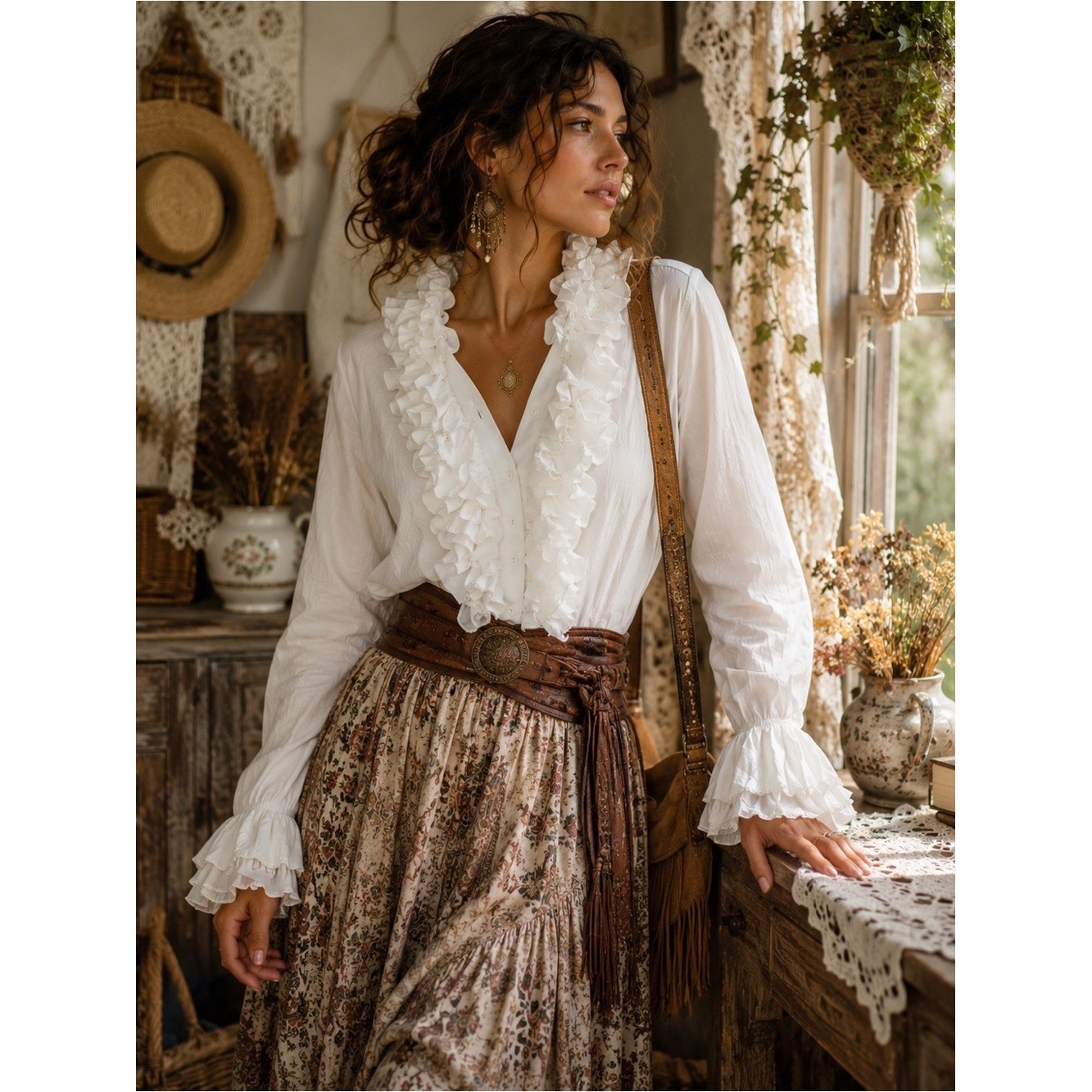 Newport News White Ruffle Button Front Blouse Womens 8 Cotton Victorian Romantic