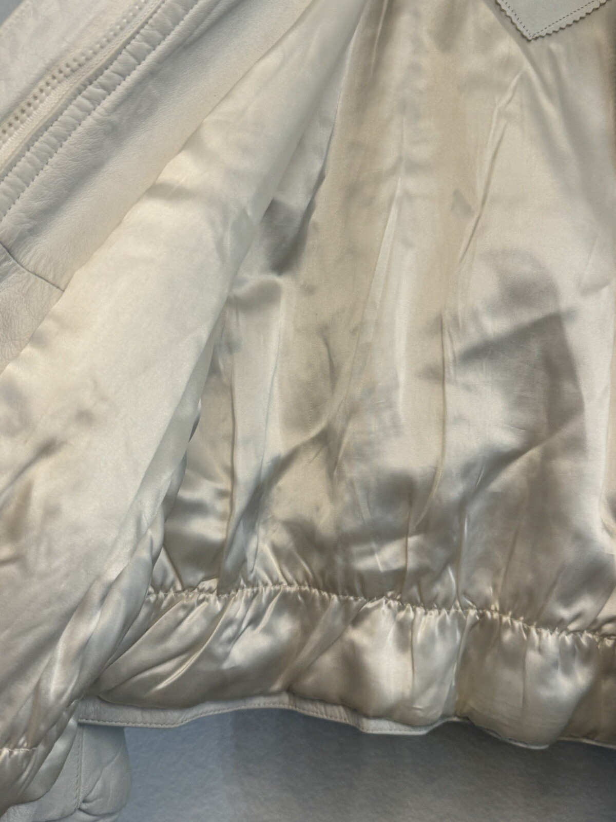 Vintage 1990s COPPER KEY White Leather Jacket Womens Large Rhinestone Coat Moto