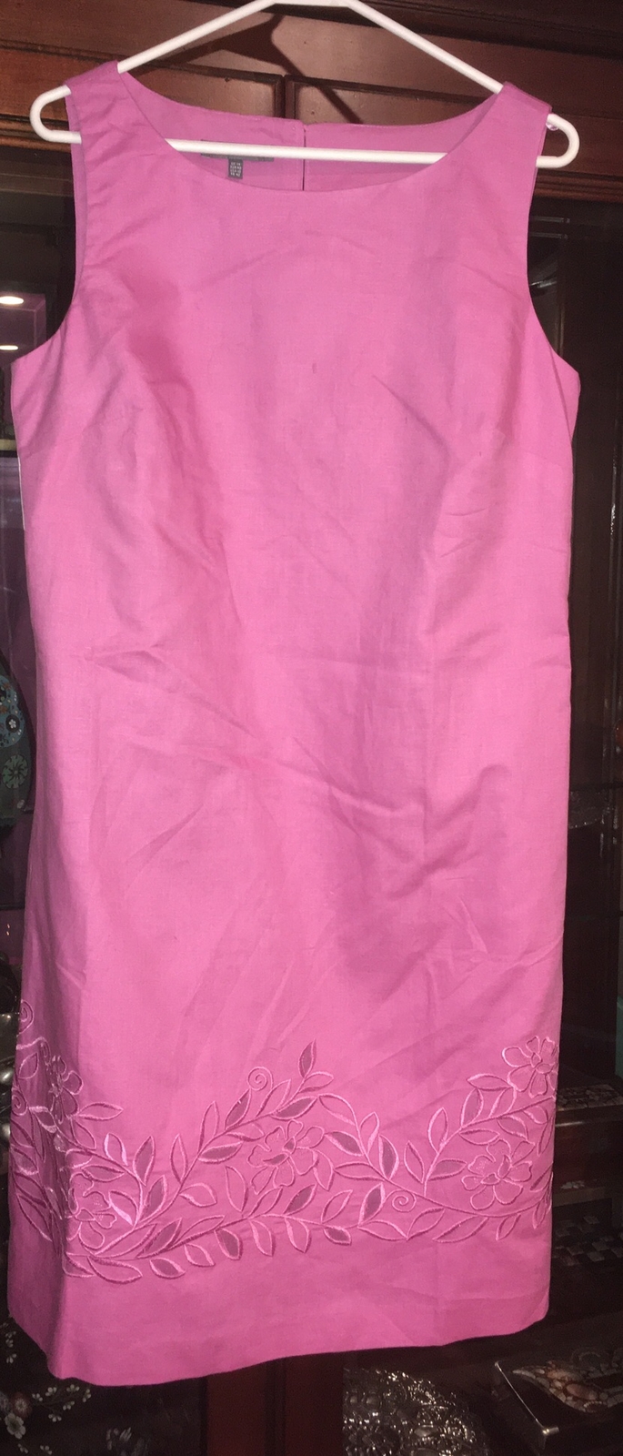 linen Laura Ashley A line Dress. pink cotton lined UK14 EU40 US10 Embroidery