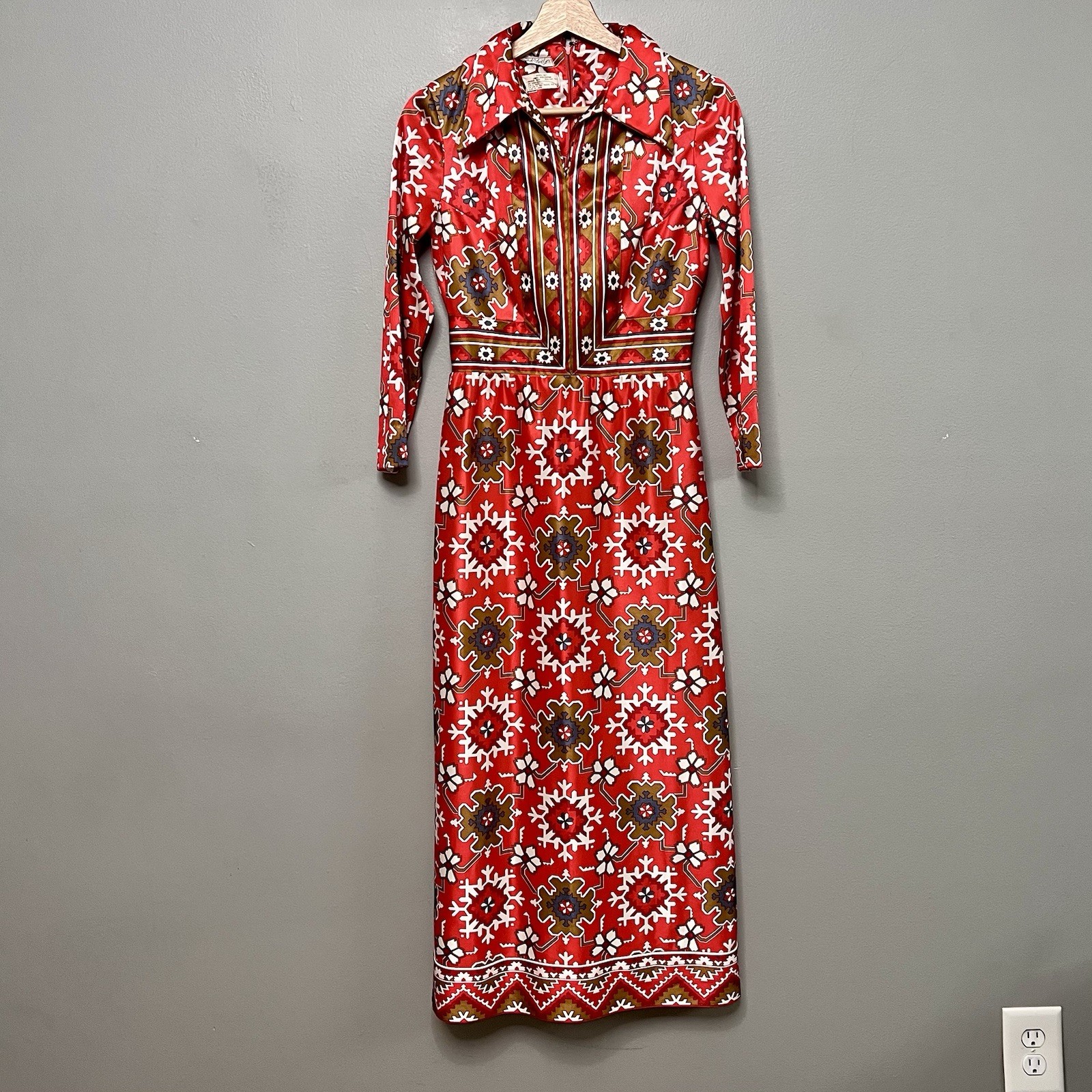 VTG 60s Emilio Pucci? Lord & Taylor Snowflake/Geometric Print Long Dress Size 11