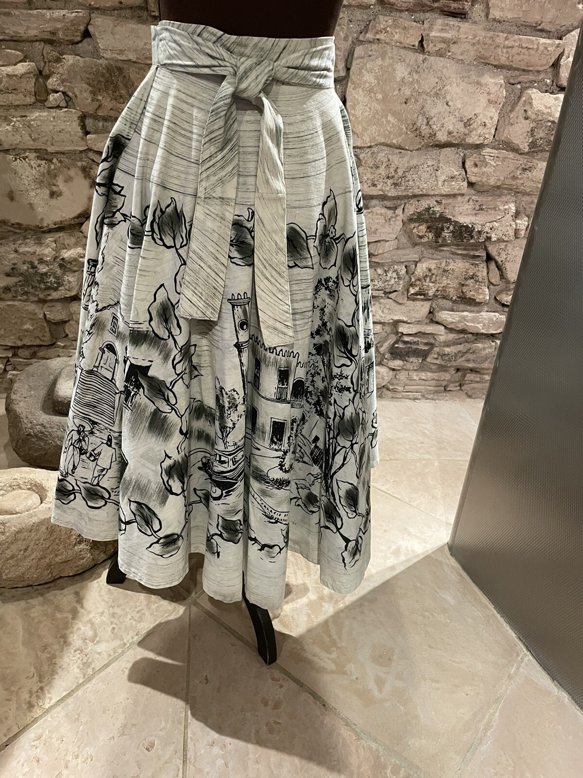 1950s Los Tepetates Mexican Painted Circle Skirt Size S/M