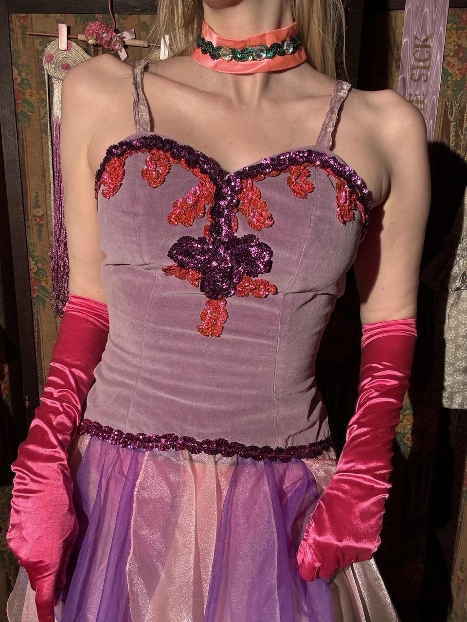 1960s/70s Lavender Velvet Sequin Stage Costume Dress, Size S-M