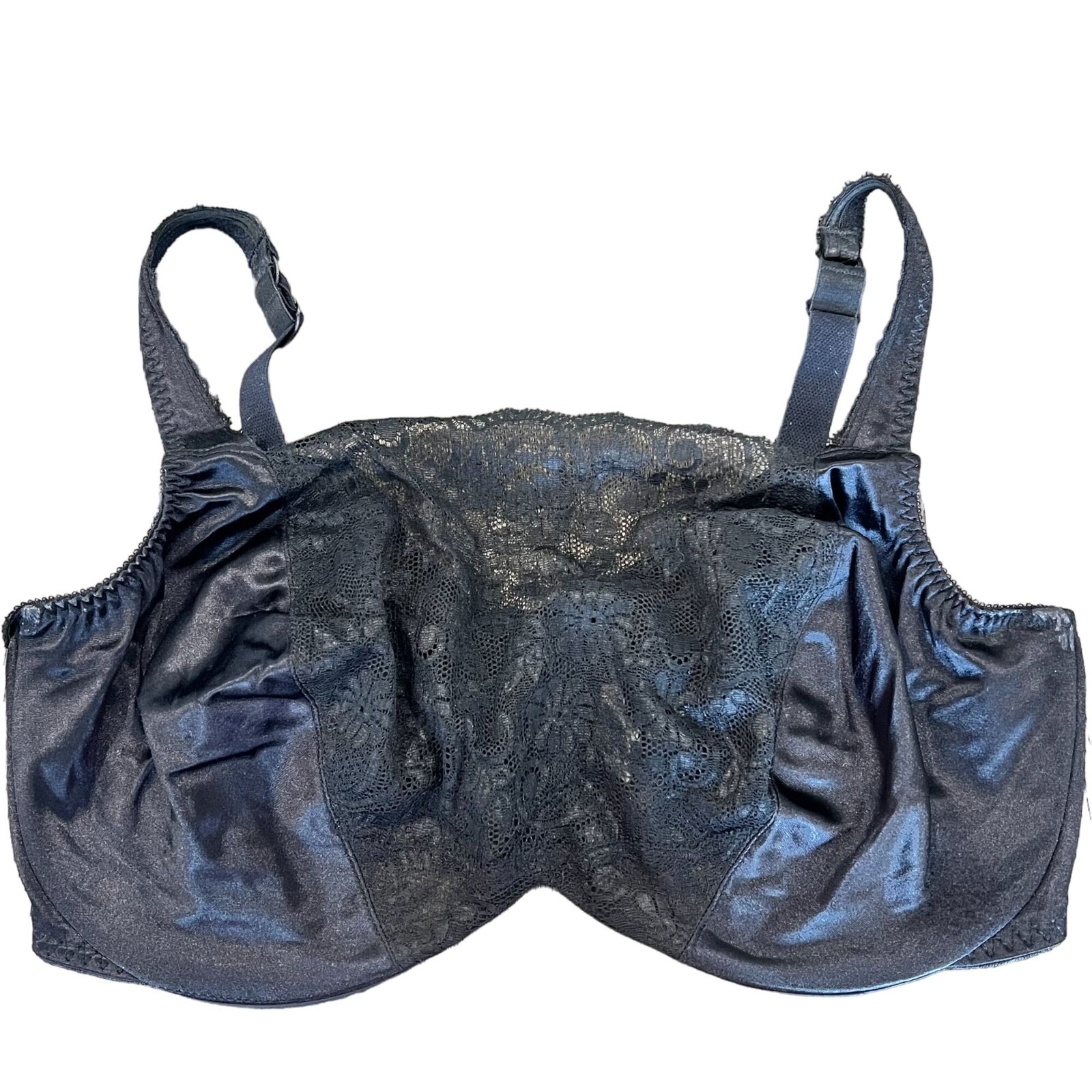 Vintage Bali #3356 Black Lace Overlay Hidden Wire Retro Satin Shiny Bra 40DD