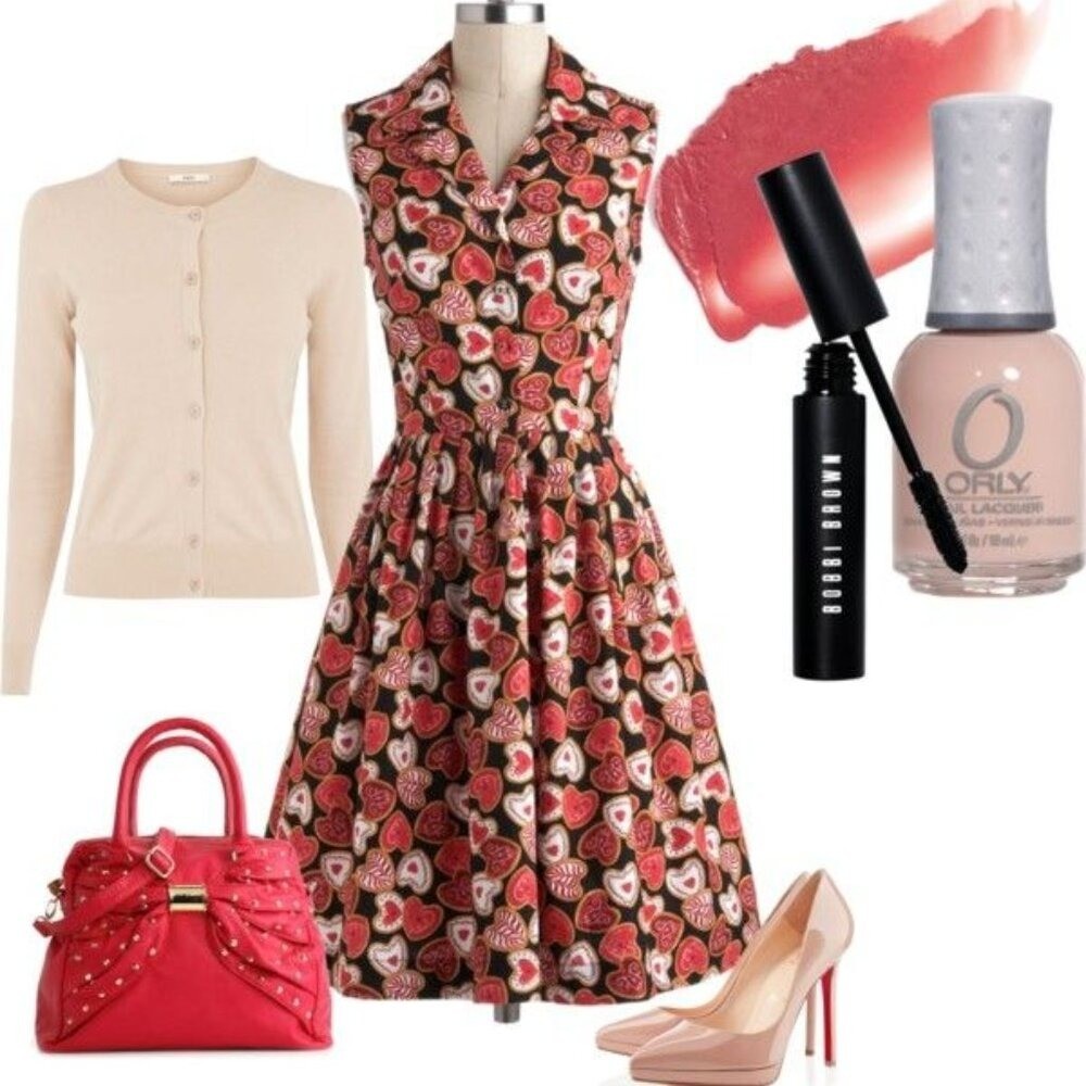 Vtg Style Fervour Modcloth Heart Cookie Dress Valentine&rsquo;s Day Retro Pinup Med Lg