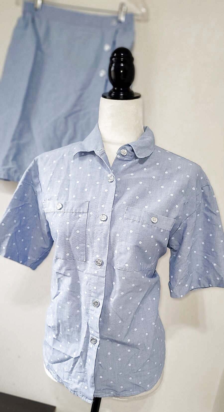 Vntg DONNKENNEY Size Medium (8) Women&rsquo;s Blue & White Polka-dot Skort Outfit