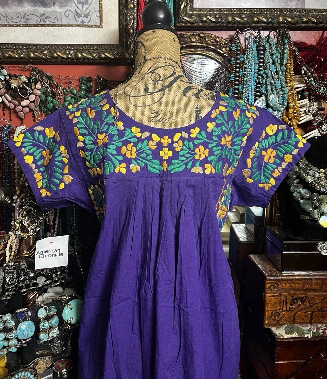 Beautiful Mexican Oaxacan Deep Purple With Multi Colored Embroidery M/L