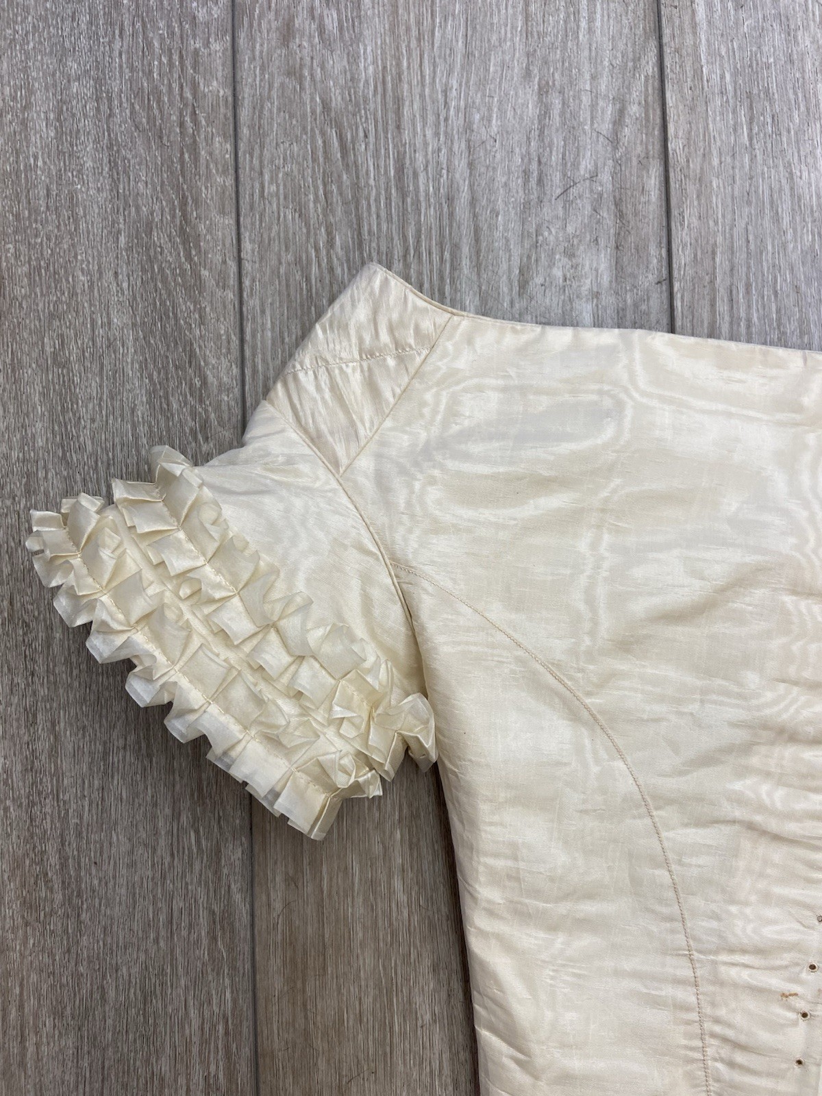 Antique Victorian Ivory Colored Silk Moire Lace Up Back Pointed Bodice AS IS