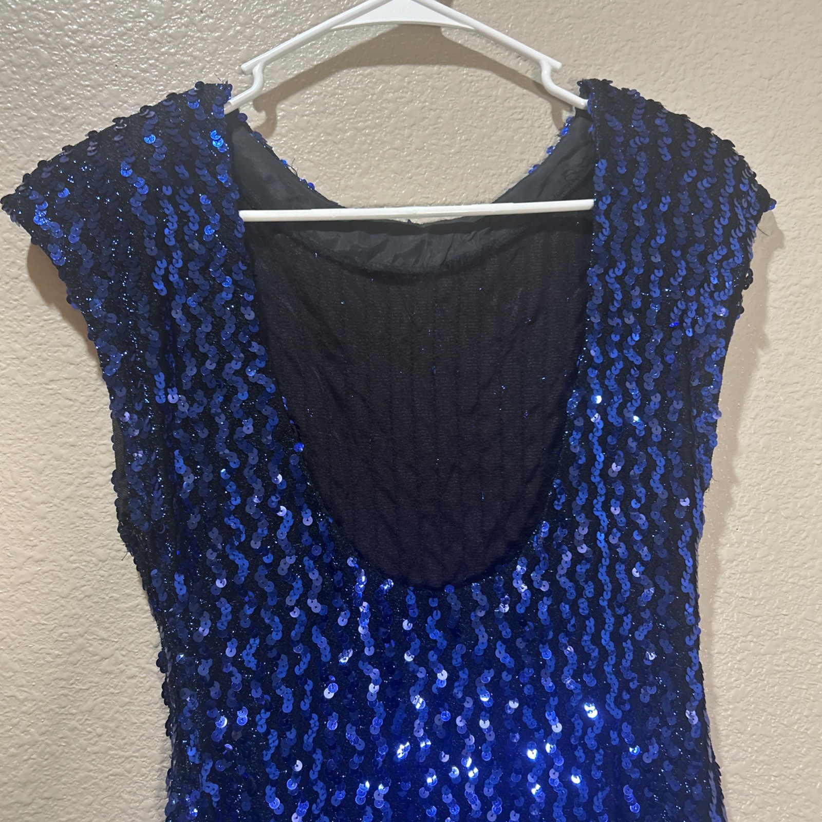 Vintage Fredericks Of Hollywood Blue Sequins Wiggle Dress Party Vegas Cocktail M