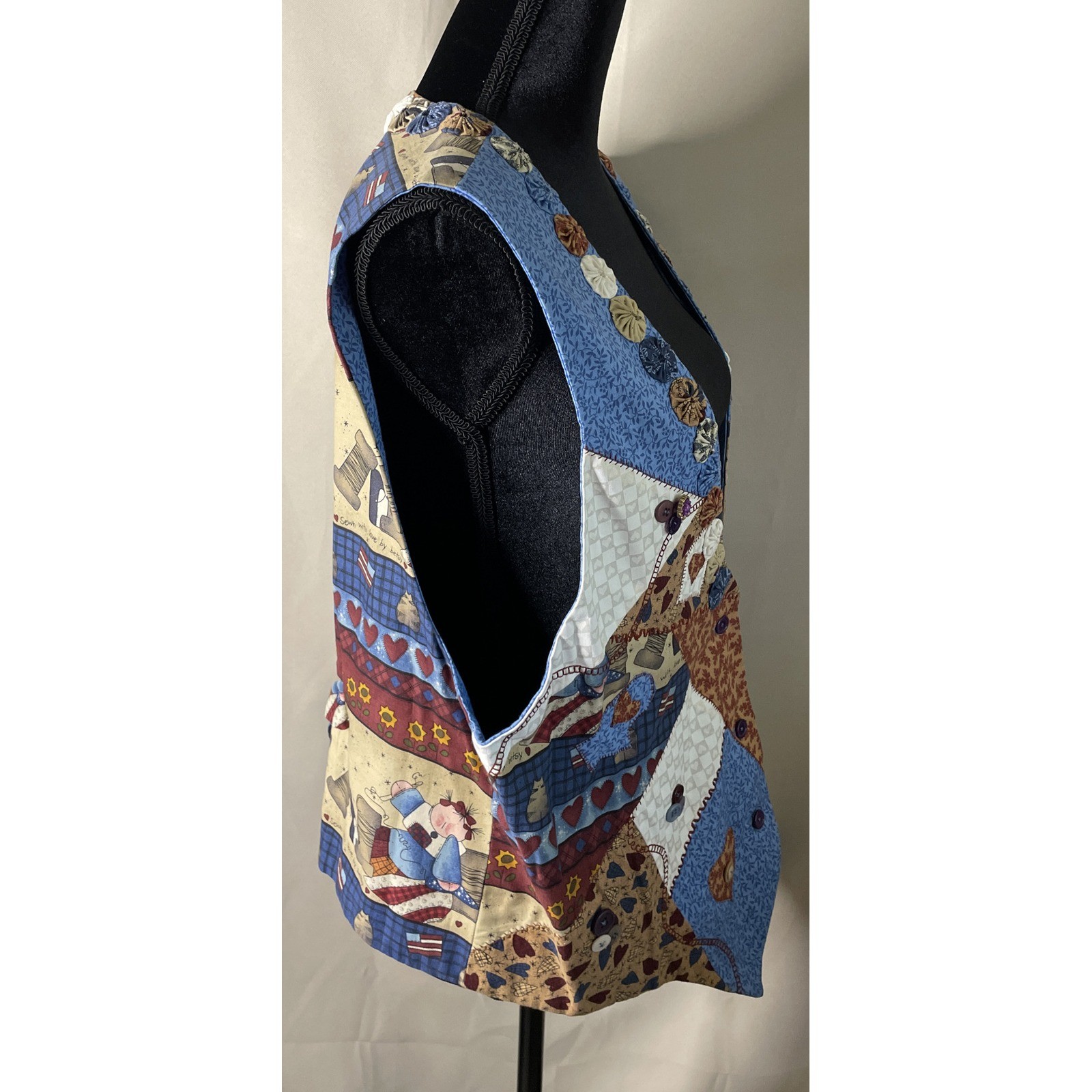 Womens Medium Patchwork Vest Multicolor Patriotic Teacher Cottagecore Vintage
