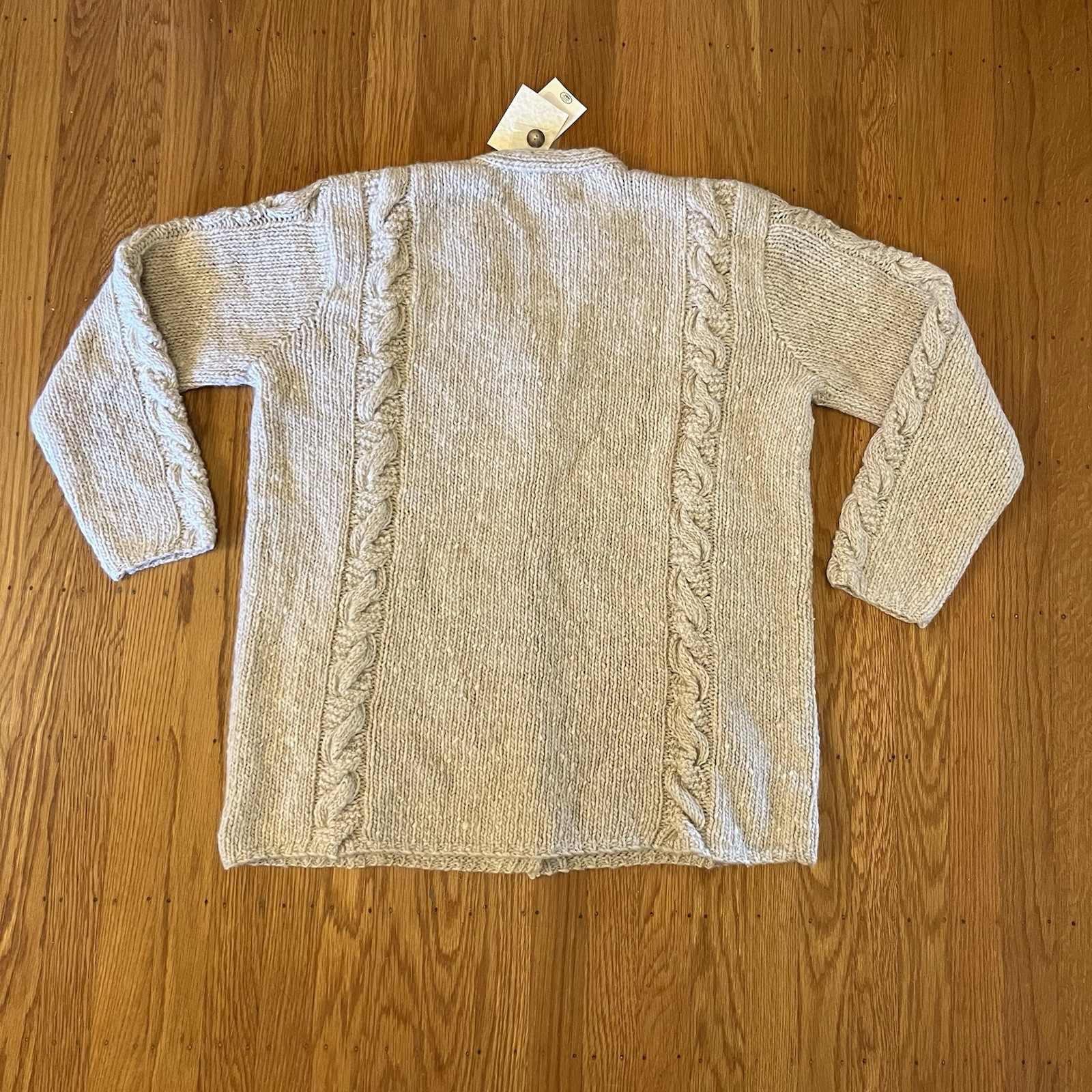 Vintage NWT Laura Ashley Wool Sweater Cardigan Oatmeal Cable Knit Sz Medium