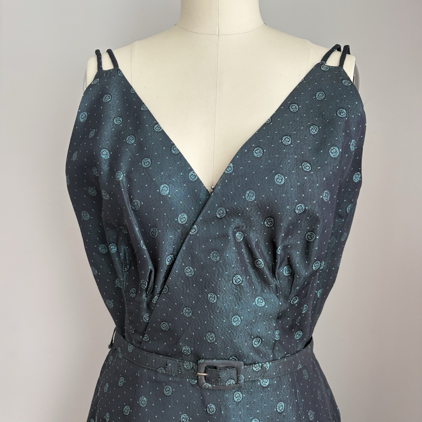 Vintage 1940’s Blue Taffeta Cherries Cherry Print Dress & Jacket Set Size XS/S