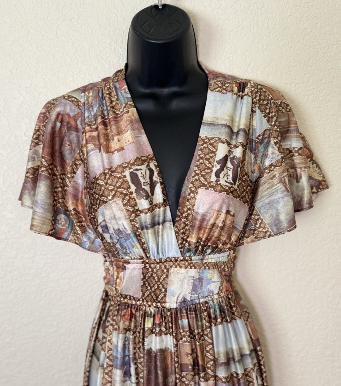 Rare Vintage Yasmin Sidra Hawaii Scenic Toile Maxi Dress Boho Whimsigoth Goddess