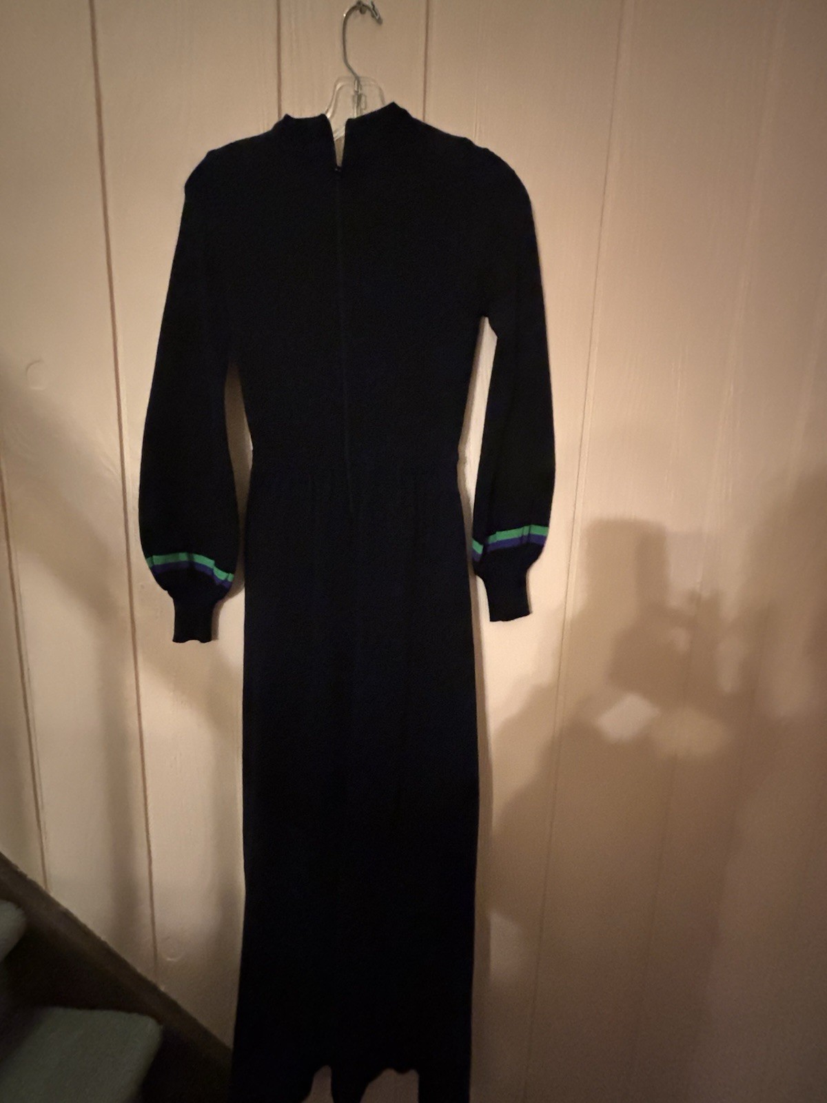 VTG 70s Roncelli Wool Blend Knit Maxi Sweater Dress 5 / XS Black Green Purple