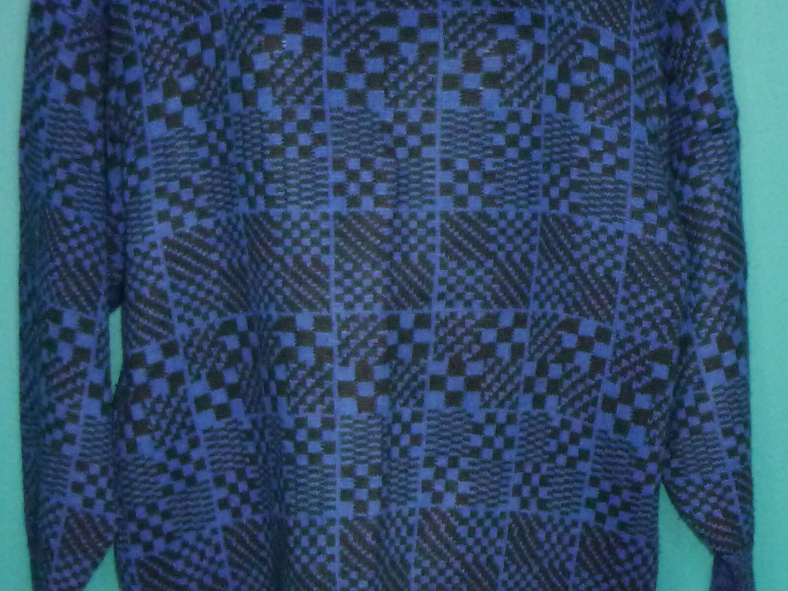 Vtg 80s Midnight Blues Oversized Acrylic Sweater Royal Blue & Black Check Sz M
