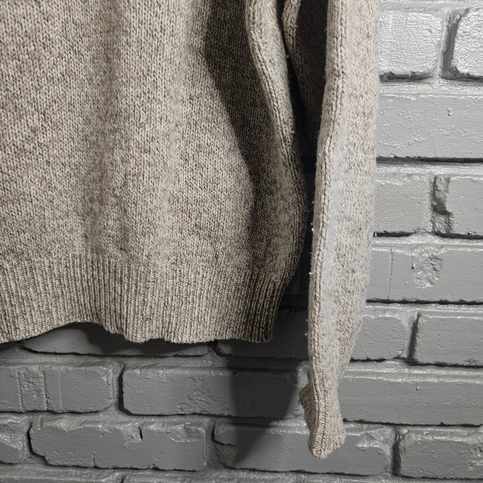 LL Bean Vintage Wool Shawl Collar Sweater Womens XL Oatmeal Tan USA 4669