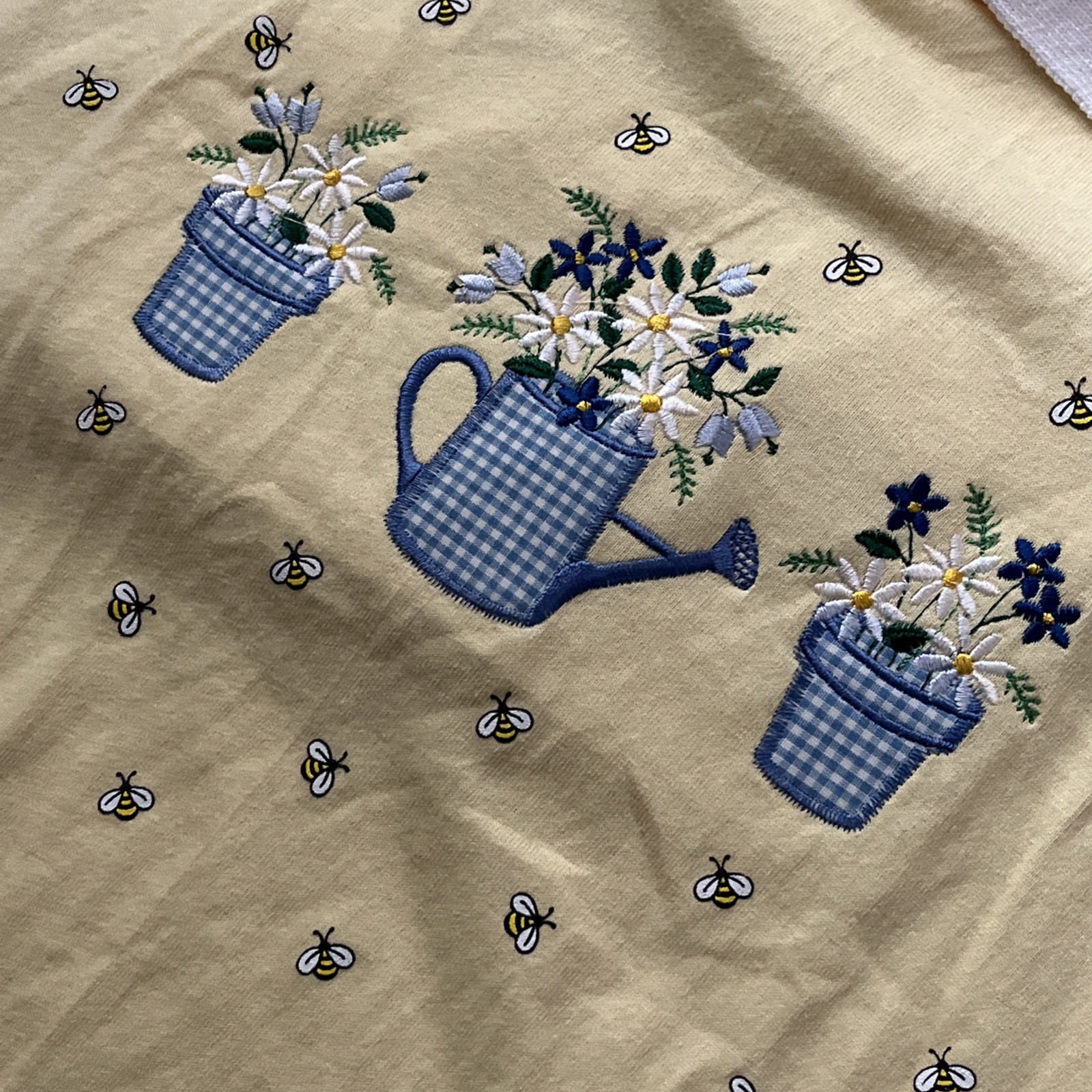 Vintage Cottagecore teacher Yellow Collared T-Shirt Embroidered Bees Made USA XL