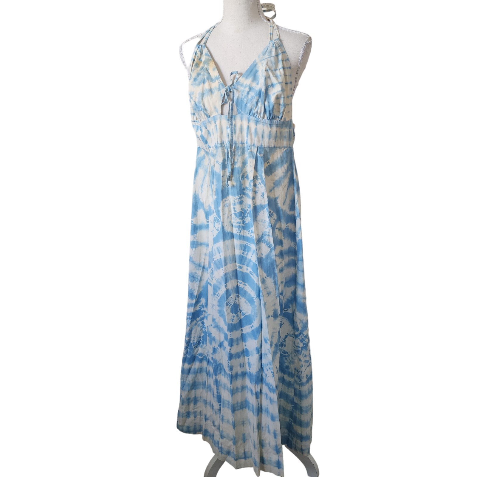 Bette Of Jamaica Original Tie Dye Maxi Halter Dress Vintage 70s Blue White