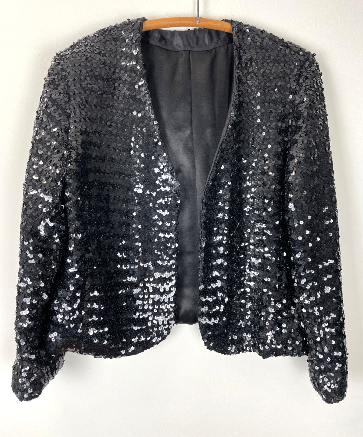 Vintage Black Sequin Open Jacket M/L Party Formal Cocktail