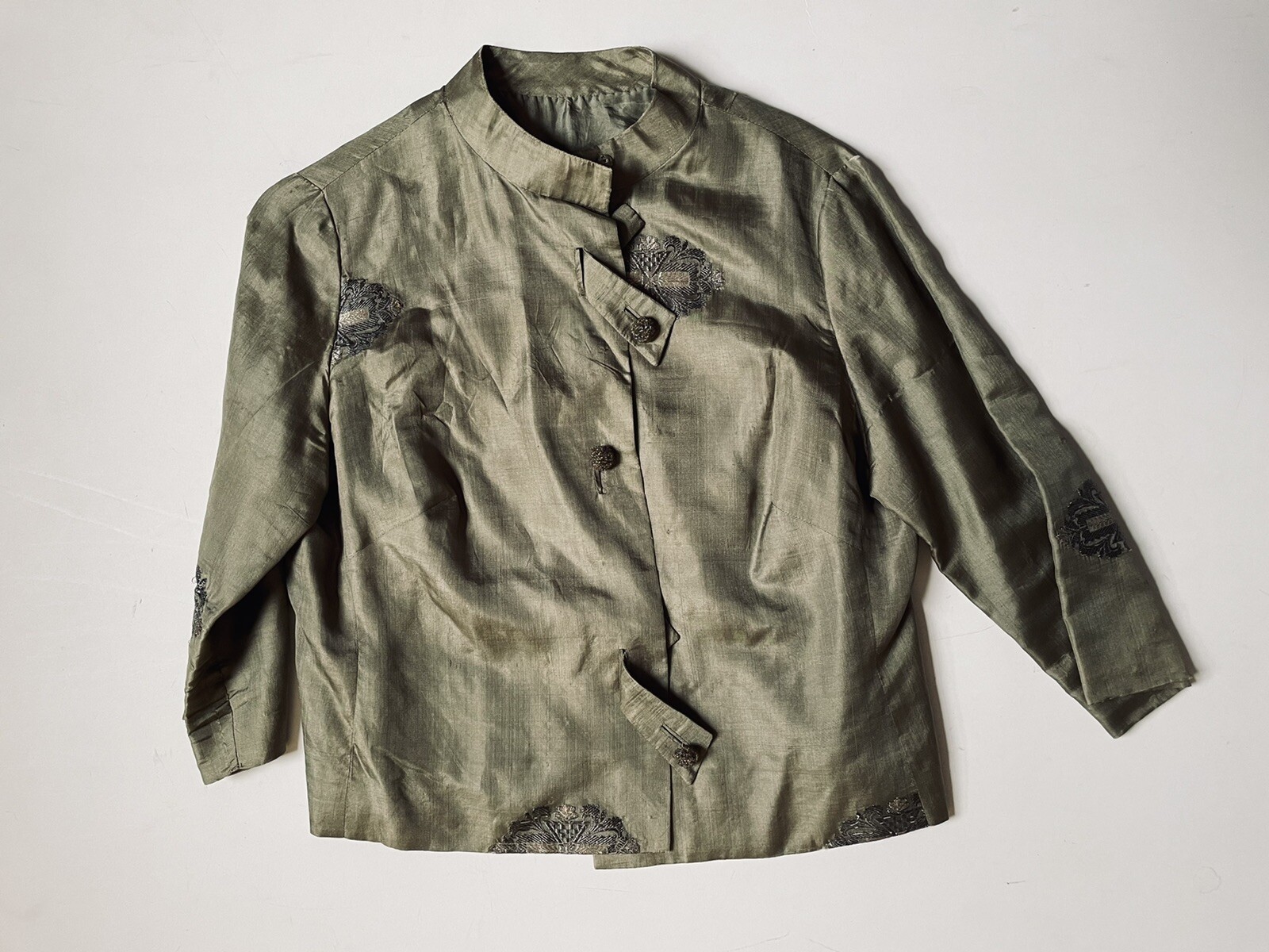 Vintage Silk 50s Cropped Jacket Top 3/4 Sleeve Sz M Or S Asian style
