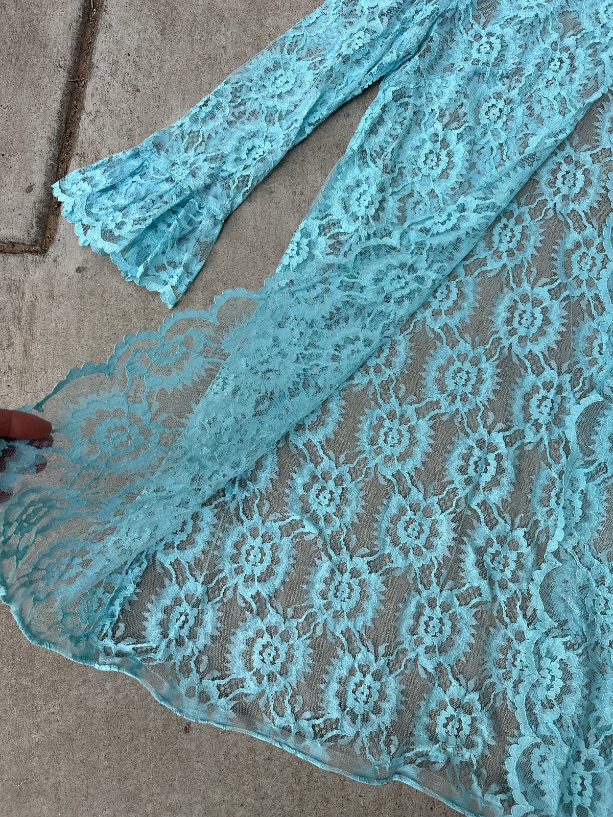 vtg 1960s 60s Aqua Lace Jacket Duster Bed Jacket Sheer Robe Sz M