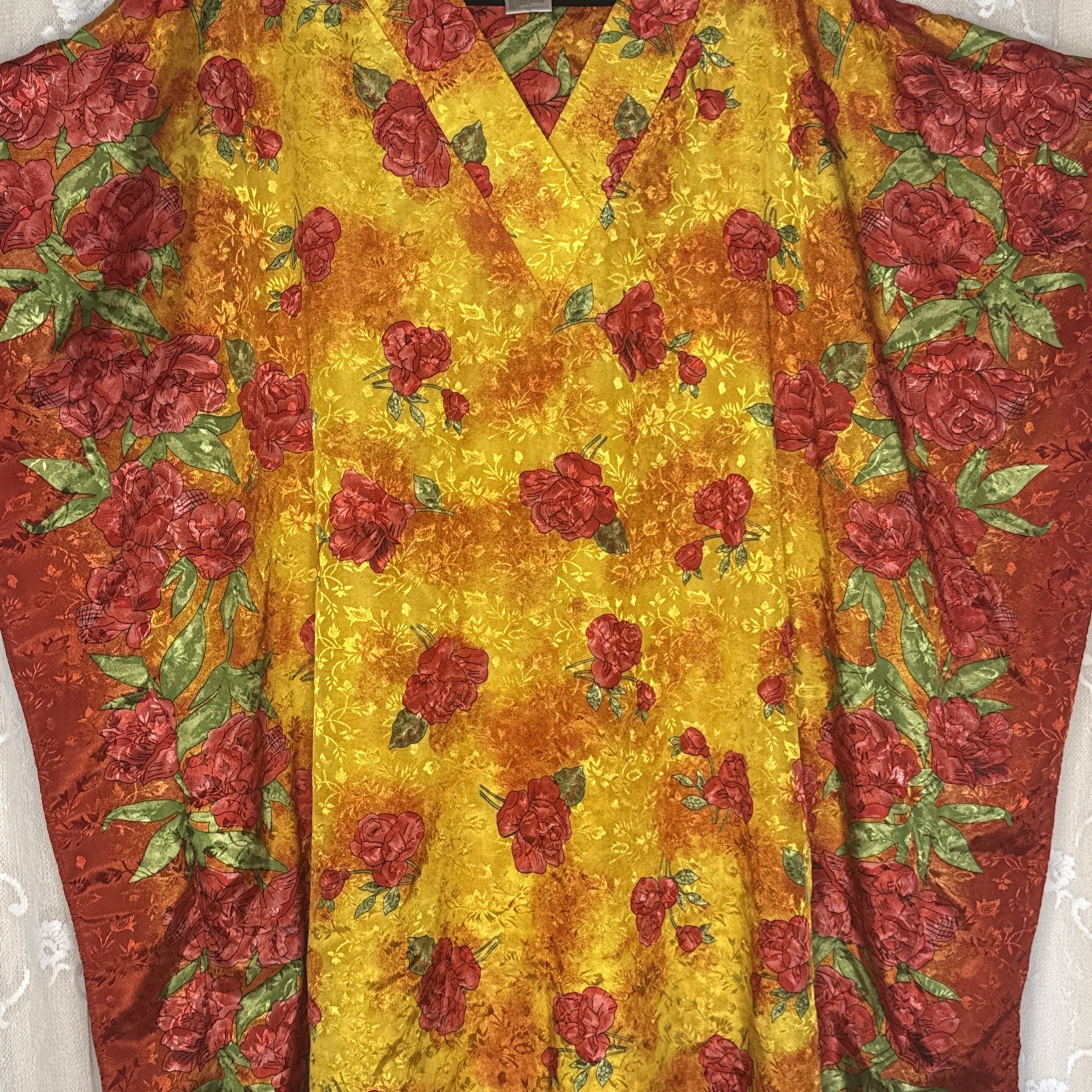 Vintage Simply Basic Multicolor Floral Jacquard One Size Pockets Muumuu Caftan