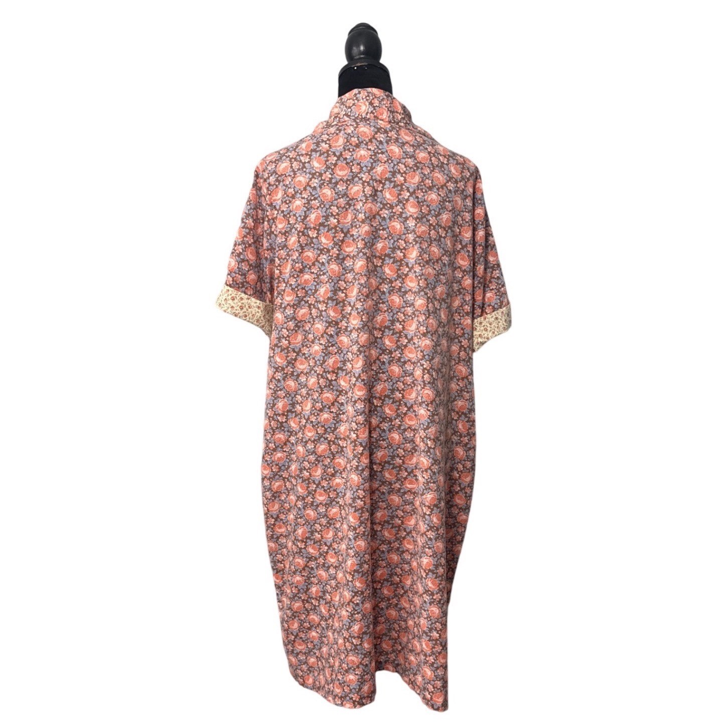 Vintage Studio Coat Floral House Dress Pearl Snap Front Pintuck Bib USA Large
