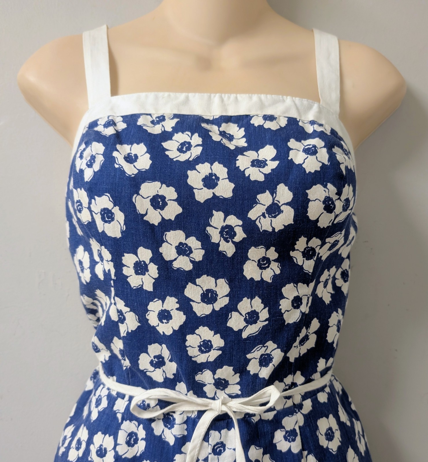 Vintage Sea Waves Floral Blue White Playsuit Romper Smocked Soft Bra S/M